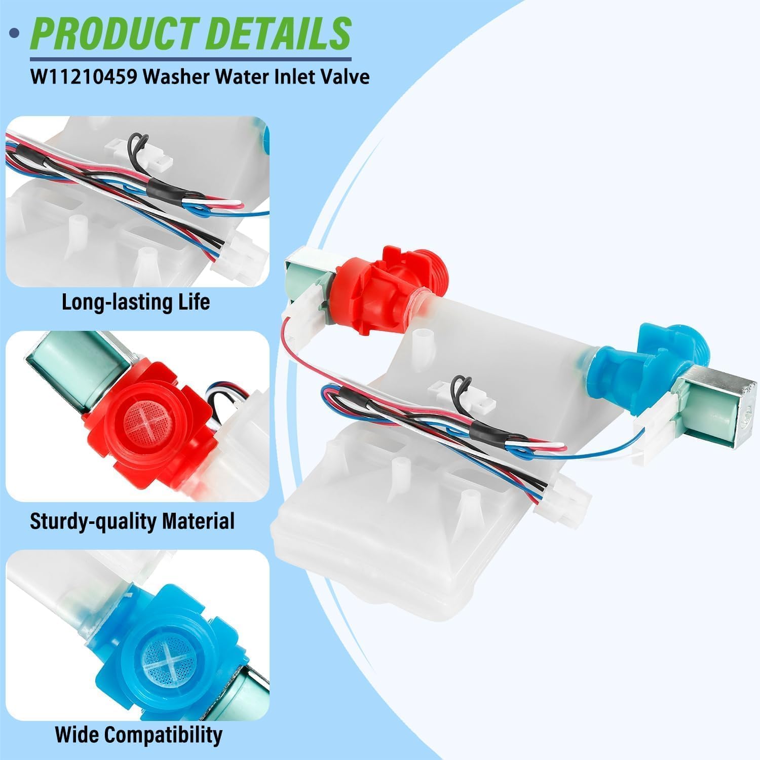 W11210459 W10869799 WTW5000DW1 WTW4816FW2 Washer Water Inlet Valve Fit for Whirl-pool May-tag Ken-more ama-na, cro-sley Replaces AP6329217, W10701459, W10838319, W11025984, W11038711
