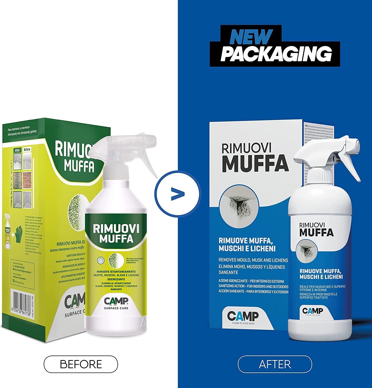 RIMUOVI MUFFA IGIENIZZANTE CAMP SPRAY 750 ML. PER INTERNI ED ESTERNI PROMO 2 pz (2)