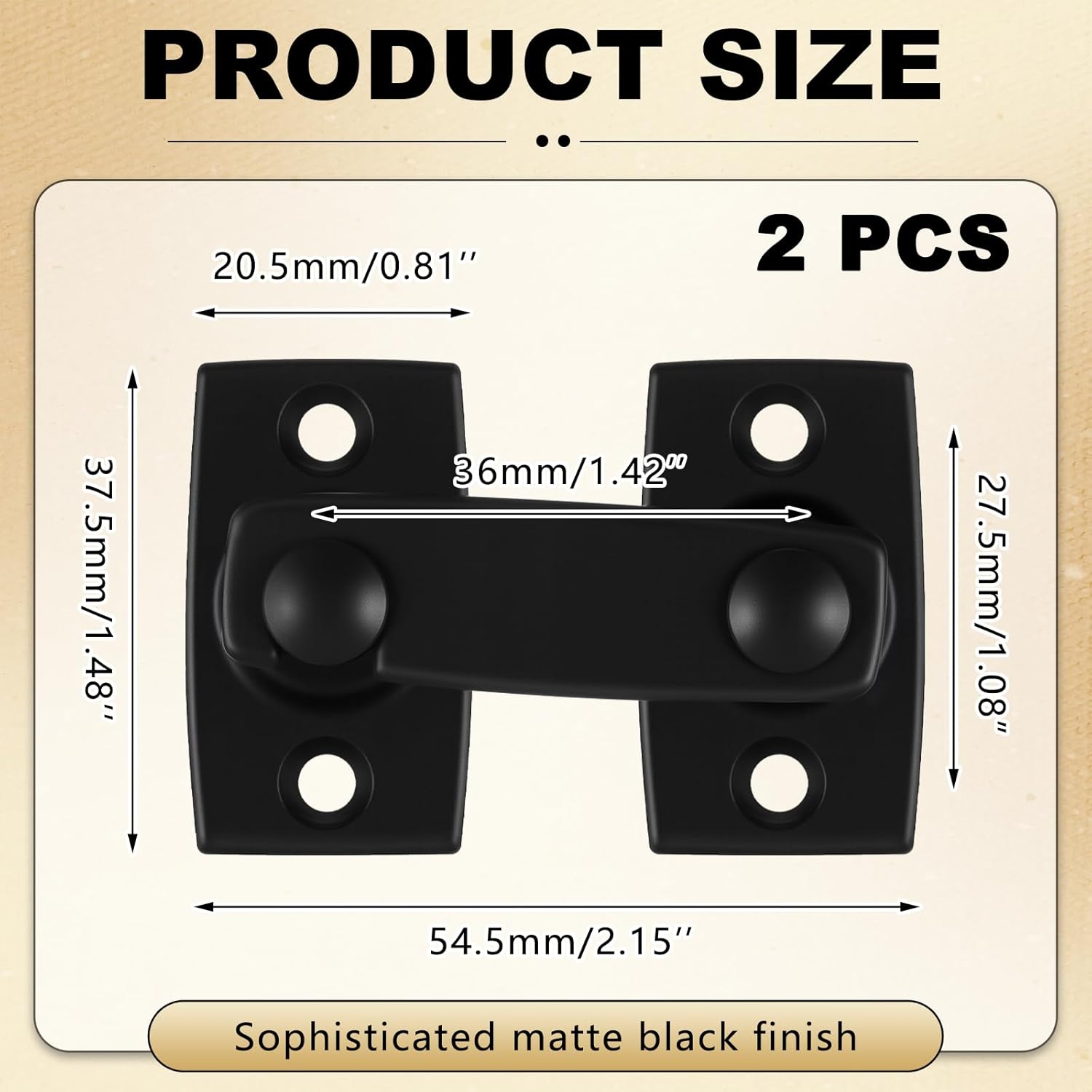 Hicarer 2 Pack Solid Brass Shutter Bar Latch 7/8" x 2-3/32" Barn Door Lock 180 Degree Safety Heavy Duty Flip Gate Latches Security Slide Door Lock Hardware for Window Cabinet Bathroom Wooden Fence
