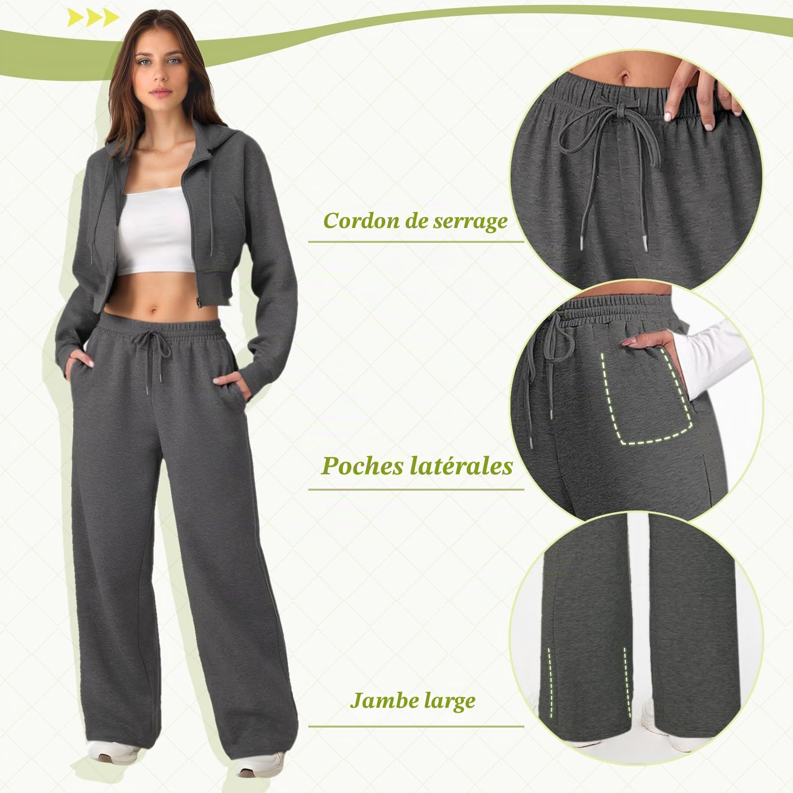 Pantalon Jogging Femme Pantalon de Sport Large en Bas Pantalon de Décontracté Baggy Pantalon de Survetement avec Poches pour Running Fitness Training Yoga
