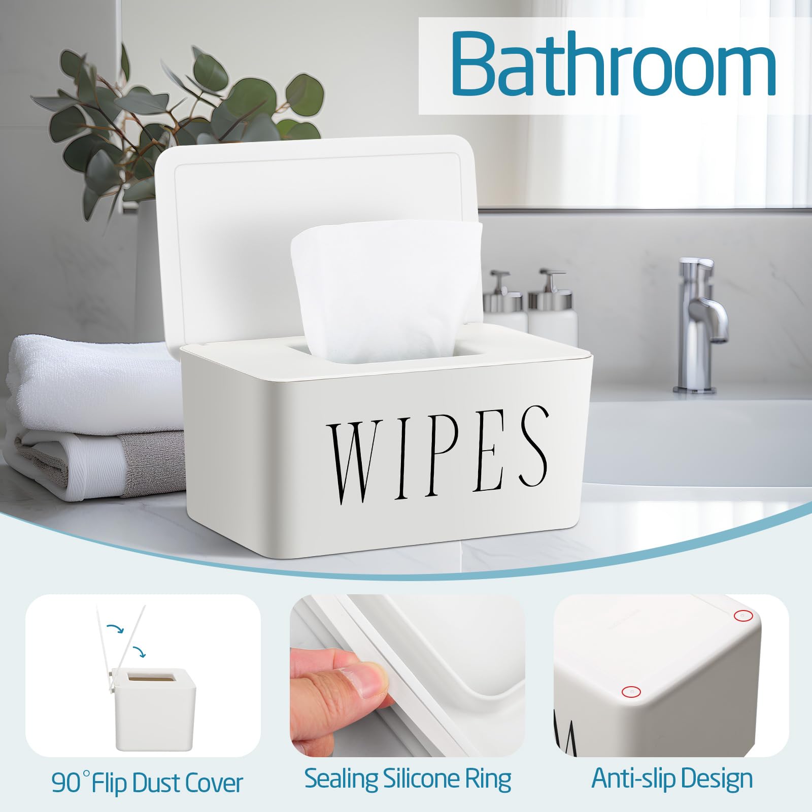 Dispensador grande de toallitas para bebé, soporte para toallitas recargables con tapa, contenedor de toallitas de inodoro para baño, caja de almacenamiento de papel de seda para el hogar,