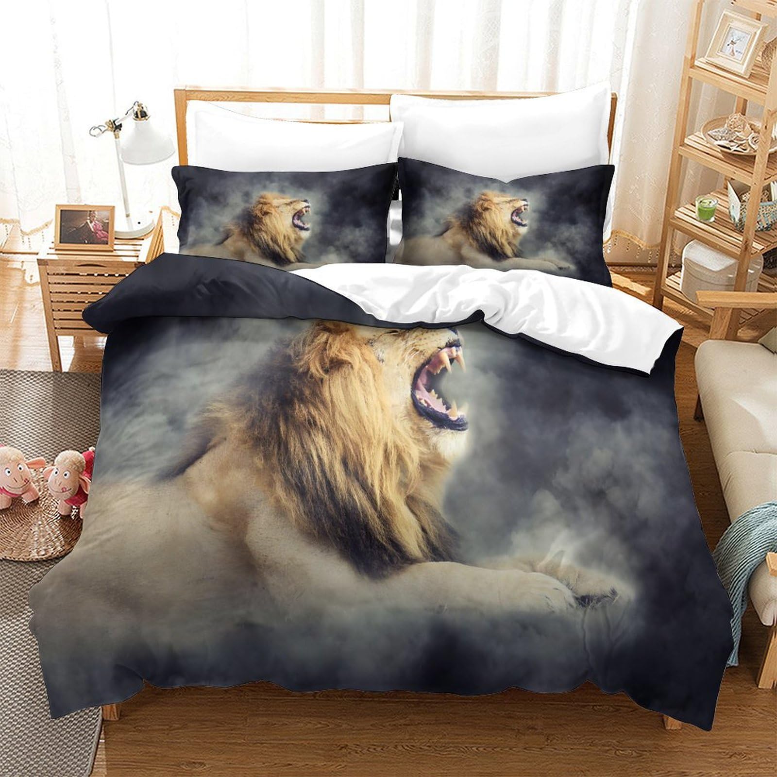 Housse de couette lion 260x220 parure de lit 3D garçon super roi