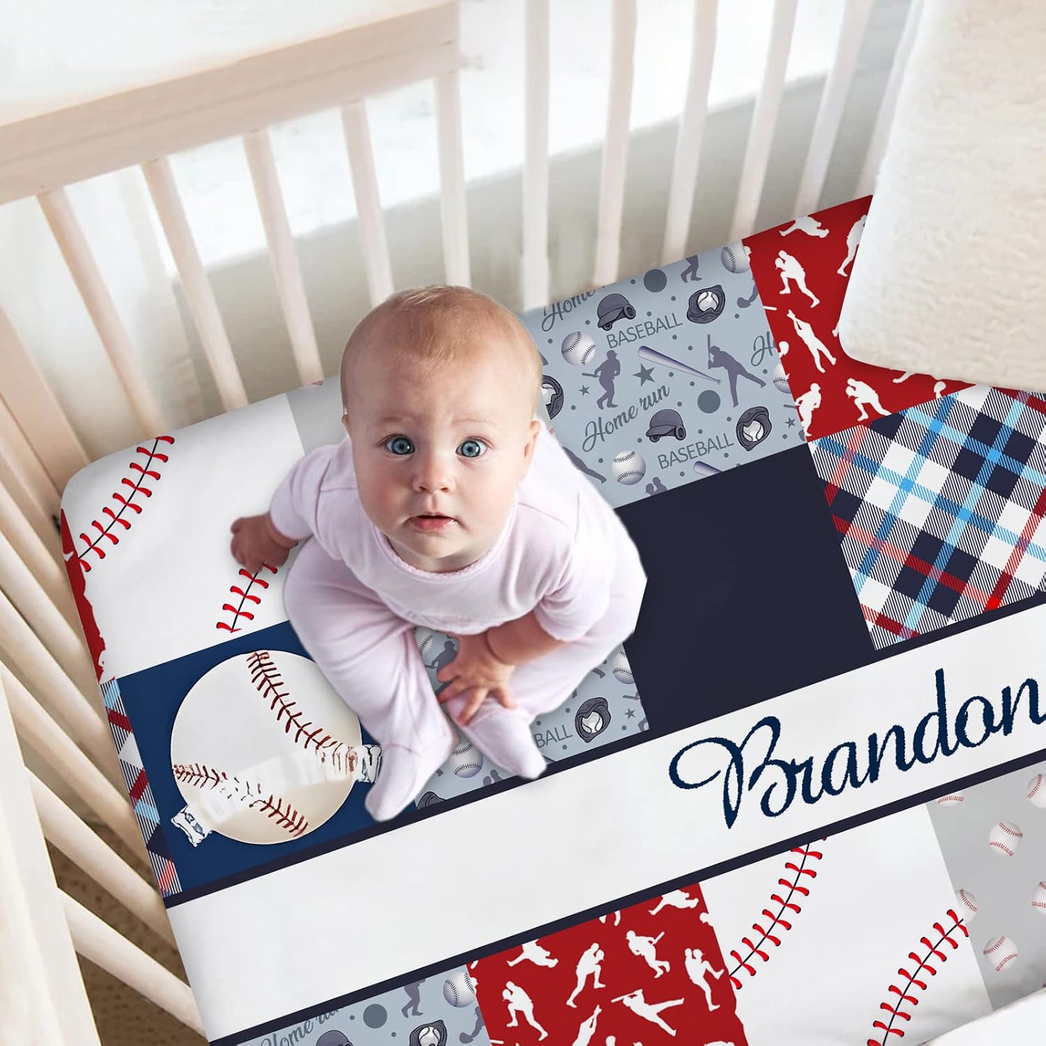 Custom Baseball Baby Crib Bedding Set for Boys – Personalized 3-Piece Nursery Set with Name, Minky Dot Blanket, Fitted Crib Sheet & Pillowcase for Newborns, Toddlers, Infant
