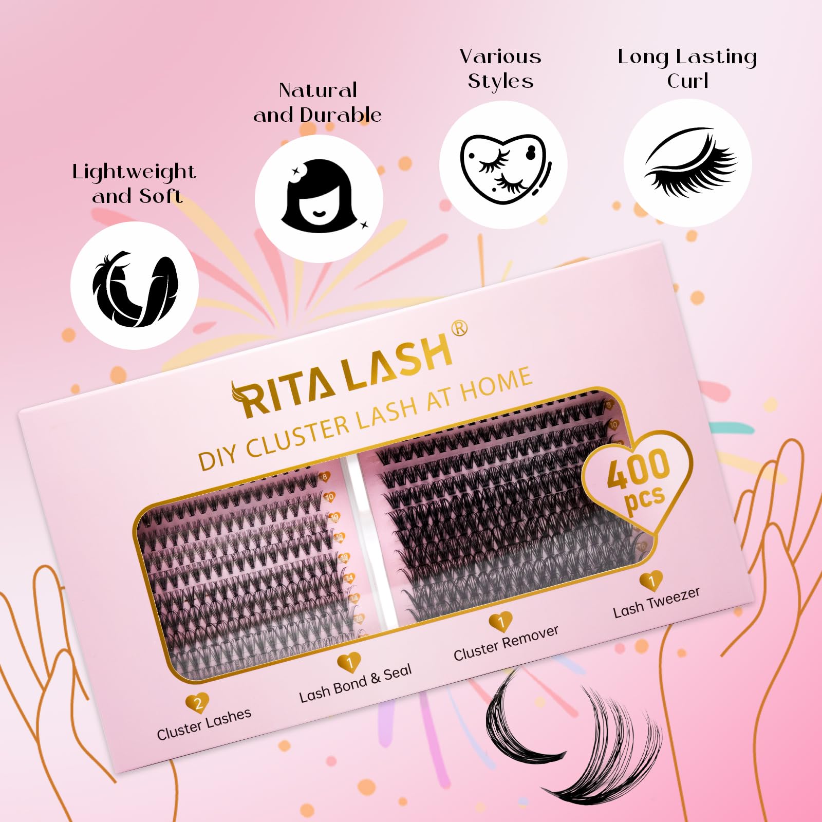 RITALASH Lash Extension Kit 400Pcs,DIY Individual Lashes Clusters Kit,Lash Bond And Seal,Lash Remover For Eyelashes Extensions (20D+40D Cluster Kit) - Image 4