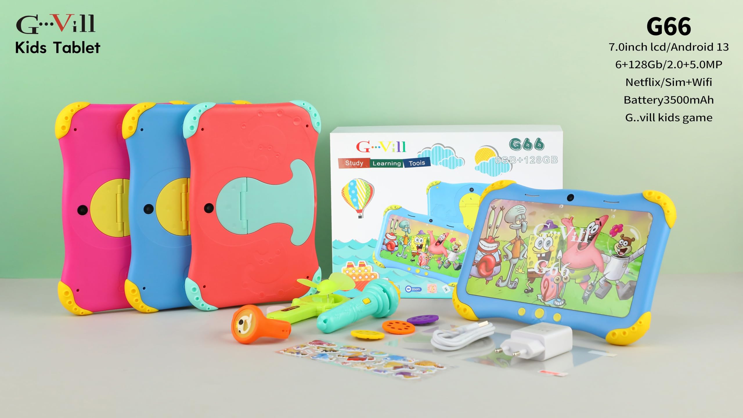 G-66 PINK KIDS TABLET WITH WIFI CONNECTION AND SIM CARD FRIENDLY