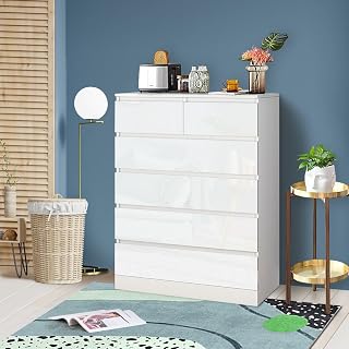 6 Chest of Drawers Dresser Tallboy Storage Cabinet Furniture Bedroom Hallway White