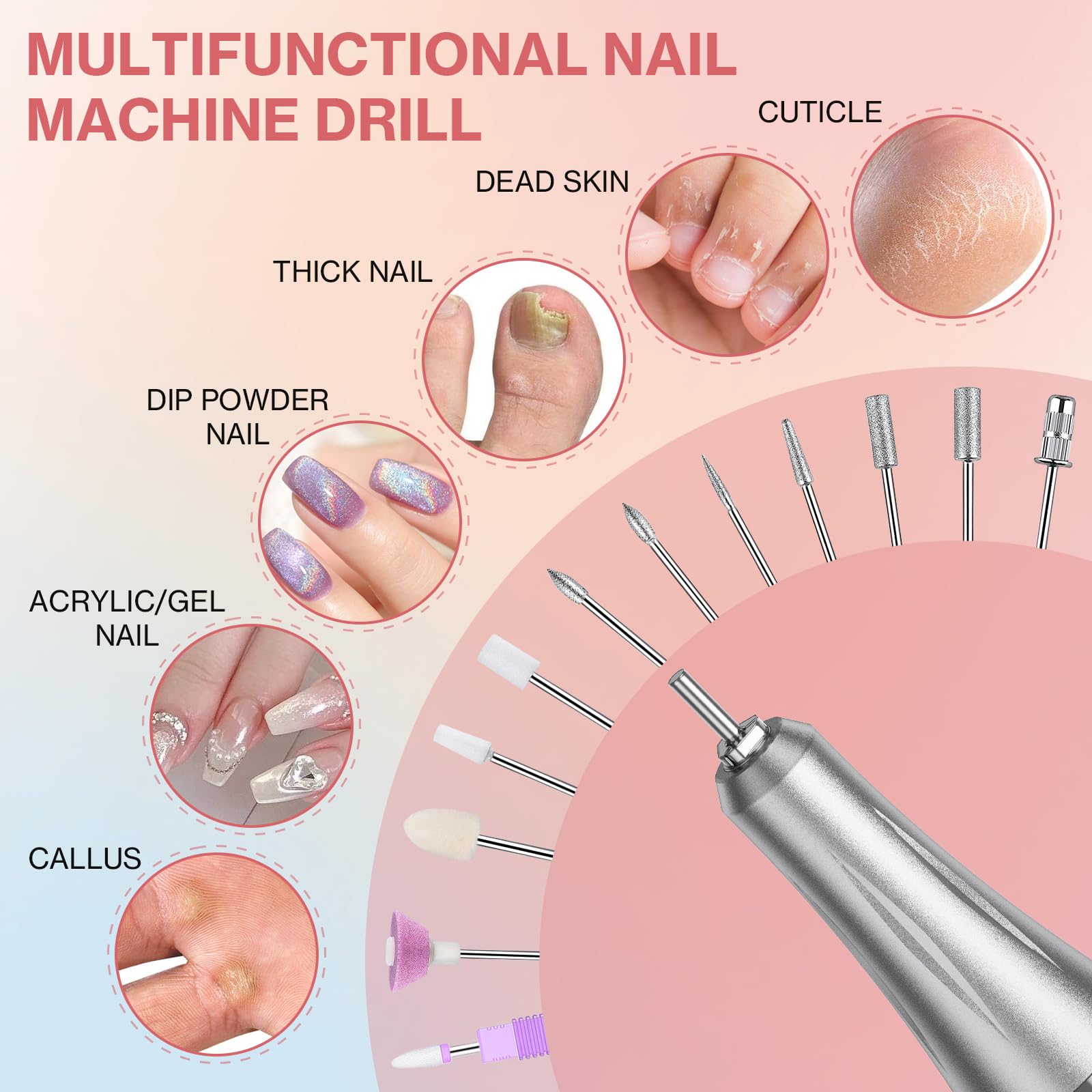 Elektrische Nagelfräser für Gelnägel, 50000U/Min Elektrische Nagelfeile Nagelfräser Professionelle mit Multifunktionale Basis, Maniküre Pediküre Set für den Heimgebrauch und Nagelstudios (Weiß)