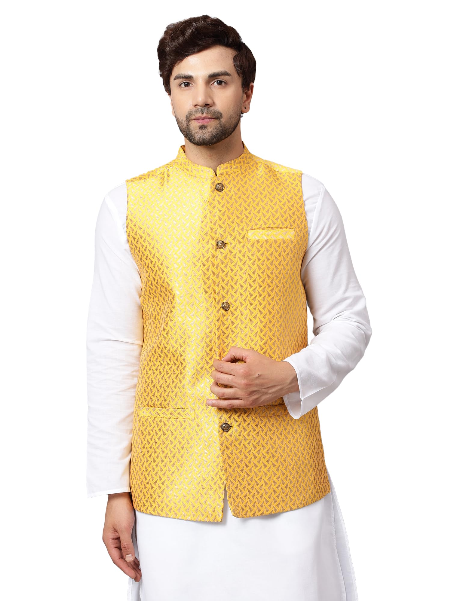 Men's Traditional Silk Cotton Geometrical Printed Premium Nehru Jacket/Waistcoat