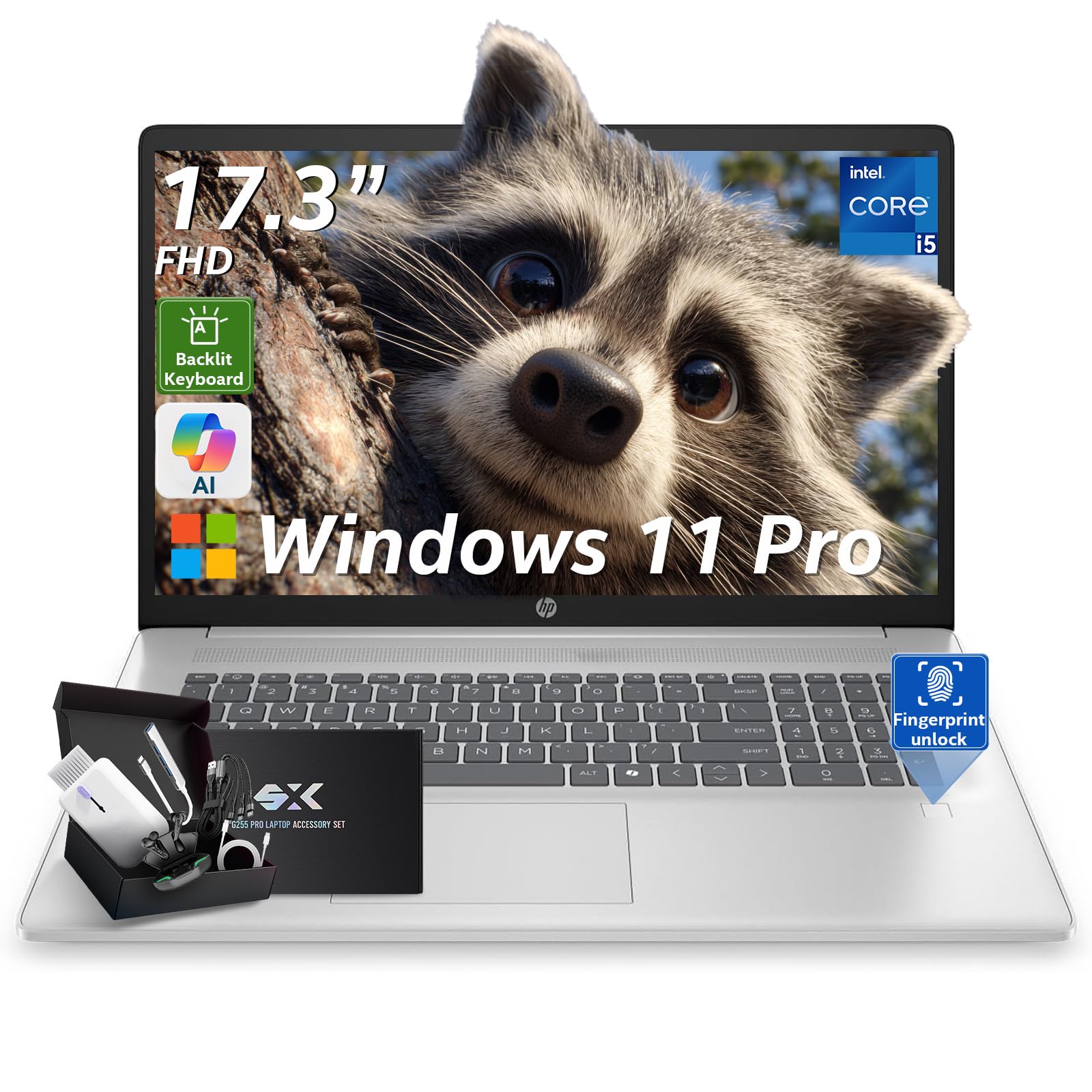 HP 17 Laptop Computer for Business & Student, Intel 10-Core i5 1334U (Up to 4.6 GHz), 17.3" FHD 250Nits, Backlit Keyboard, Fingerprint Reader, Windows