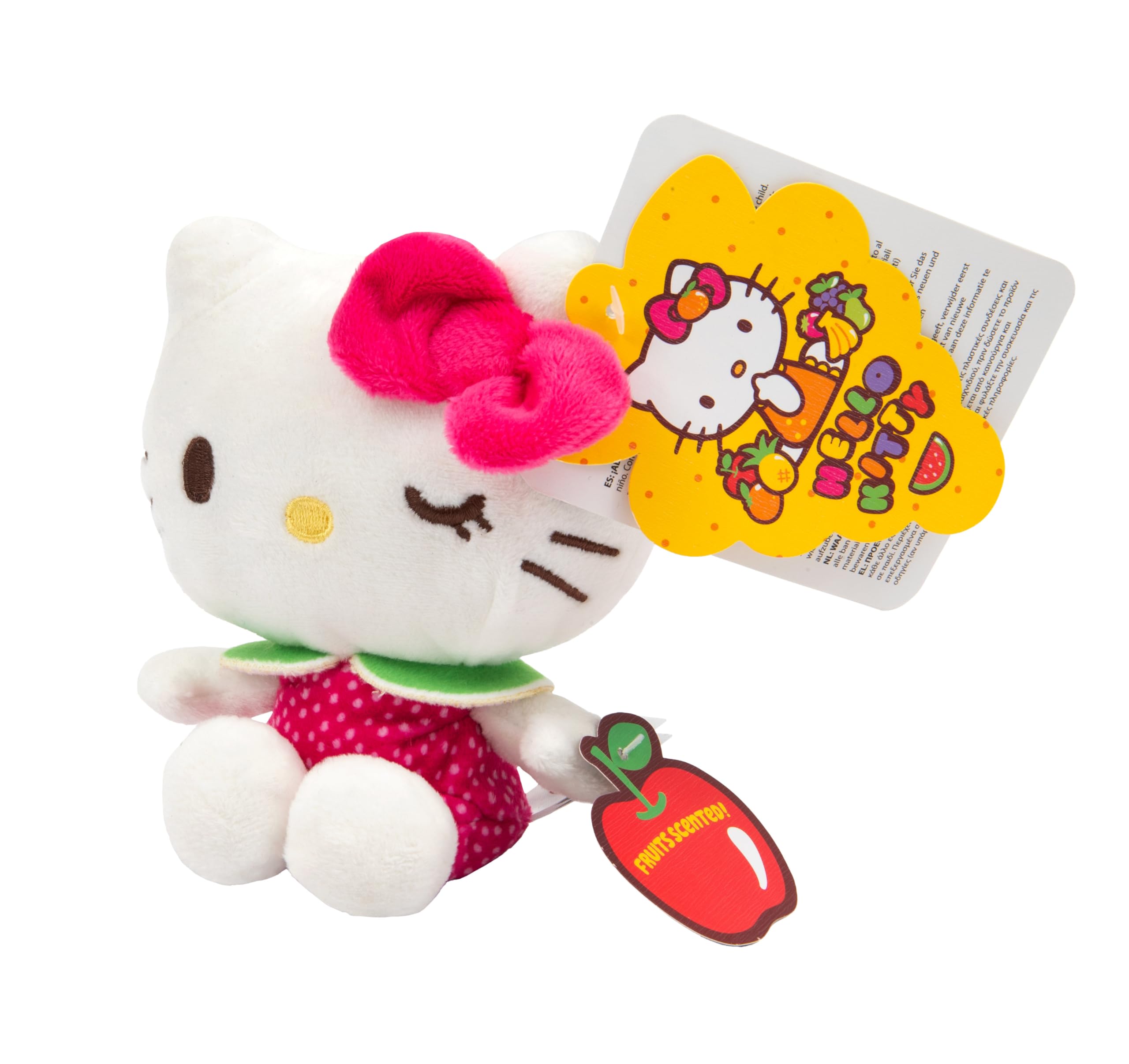 Hello Kitty Macedonia Scented Plush, 12cm Red Dress, Cute Hello Kitty Character, Scented Soft Toy, Official Licensed Merchandise, for Fans and Collectors, Suitable for Ages 4+