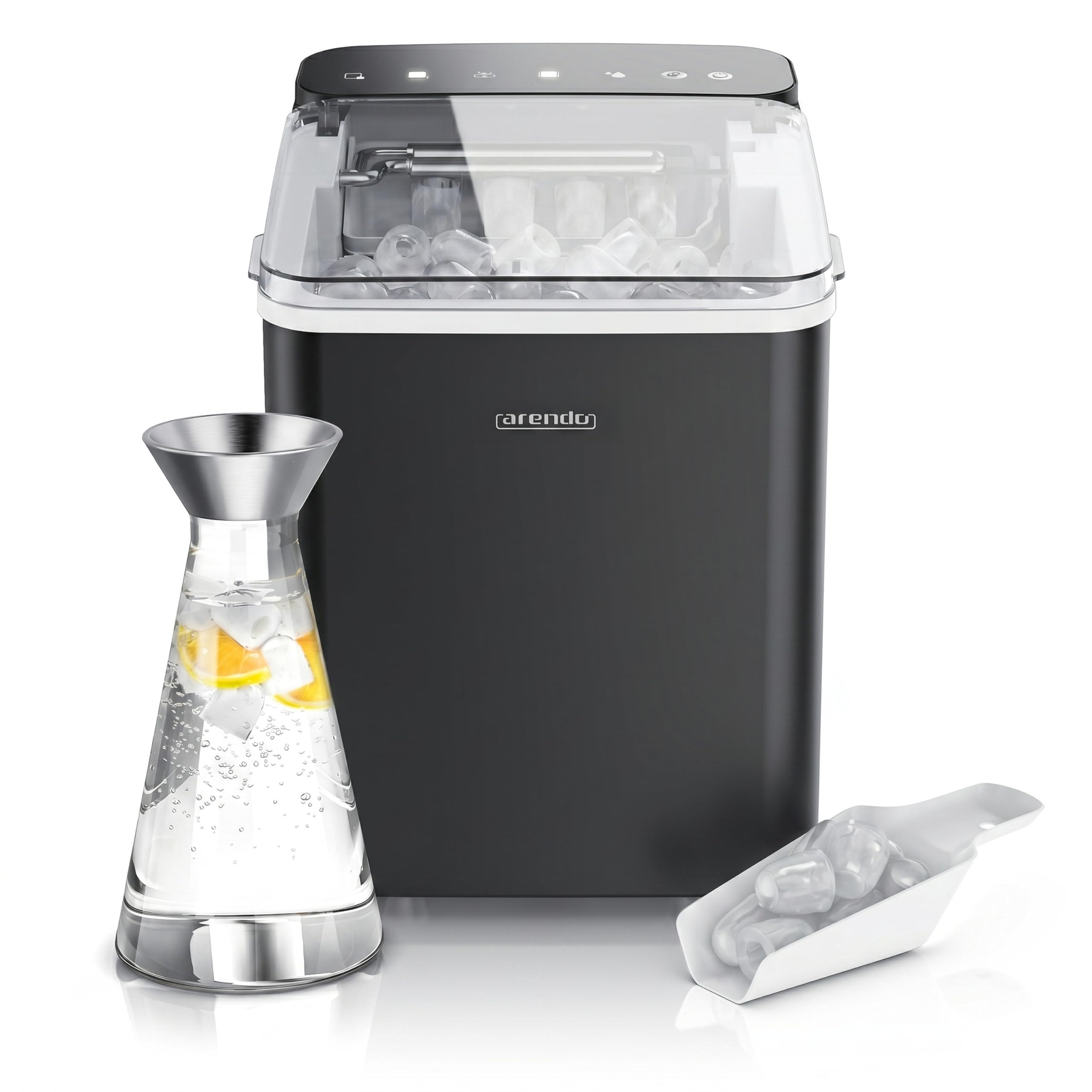Arendo – Eiswürfelmaschine – Ice Cube Maker – 150 W – 12 kg Eis pro Tag – Automatische Abschaltfunktion – Warnfunktion – kleine Eiswürfel oder große Eiswürfel – leiser Betrieb
