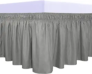 PureFit Wrap Around Ruffled Bed Skirt with Adjustable Elastic Belt - 22 Inch Drop Easy to Put On, Wrinkle Free Bedskirt Dust Ruffles, Bed Frame Cover for Twin,Twin XL and Full Size Beds, Gray