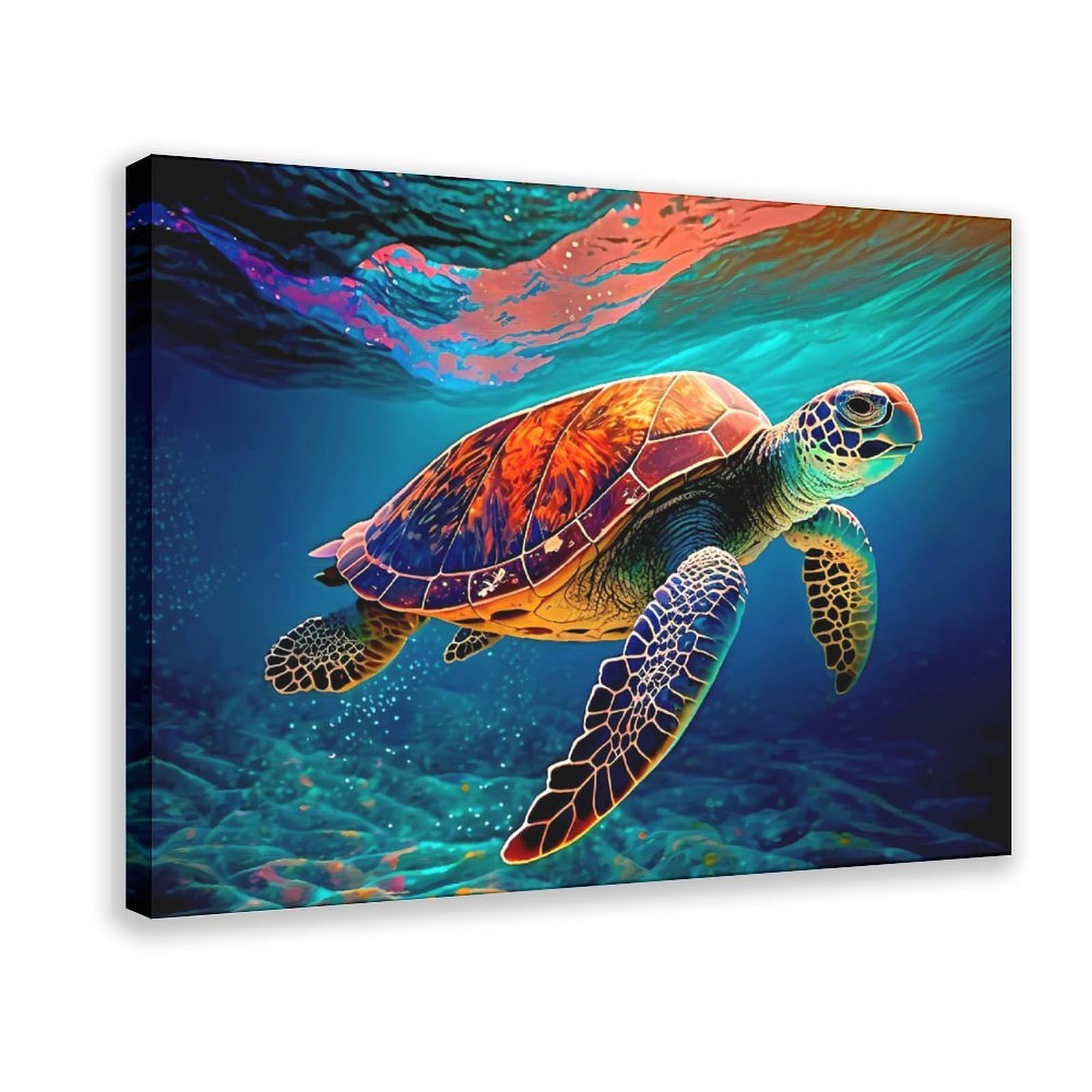 QNVJQKDSI Sea Turtle Swimming in Coral Reef Canvas Poster Wall Art Decor Print Picture Paintings for Living Room Bedroom Decoration 24" L X 36" W