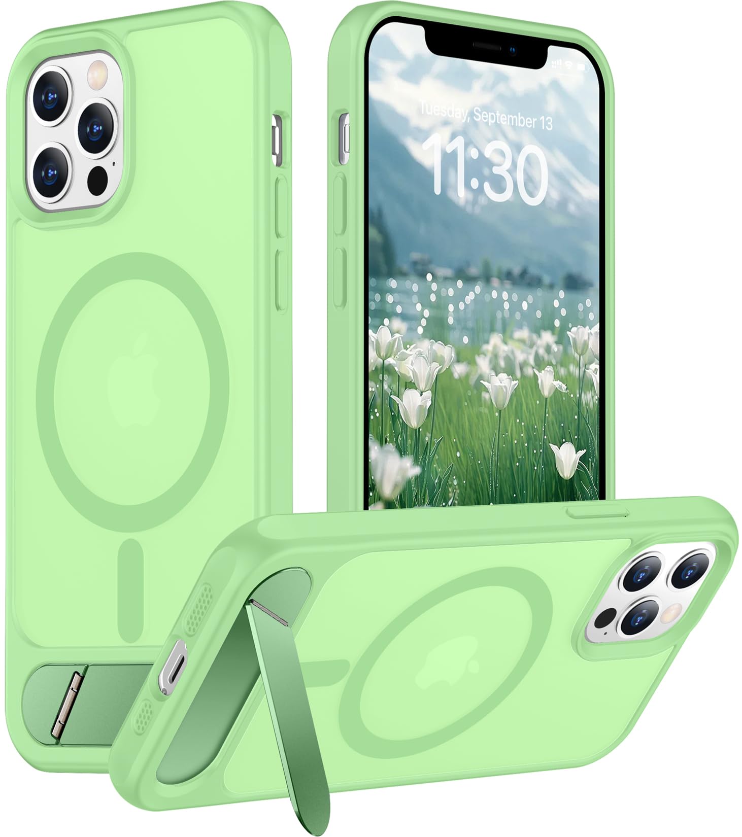 Temdan Magnetic Compatible with iPhone 12 Case &amp; iPhone 12 Pro Case, [Built-in Invisible Kickstand][Compatible with MagSafe][Military Grade Shockproof] Slim Translucent Matte Phone Case 6.1"