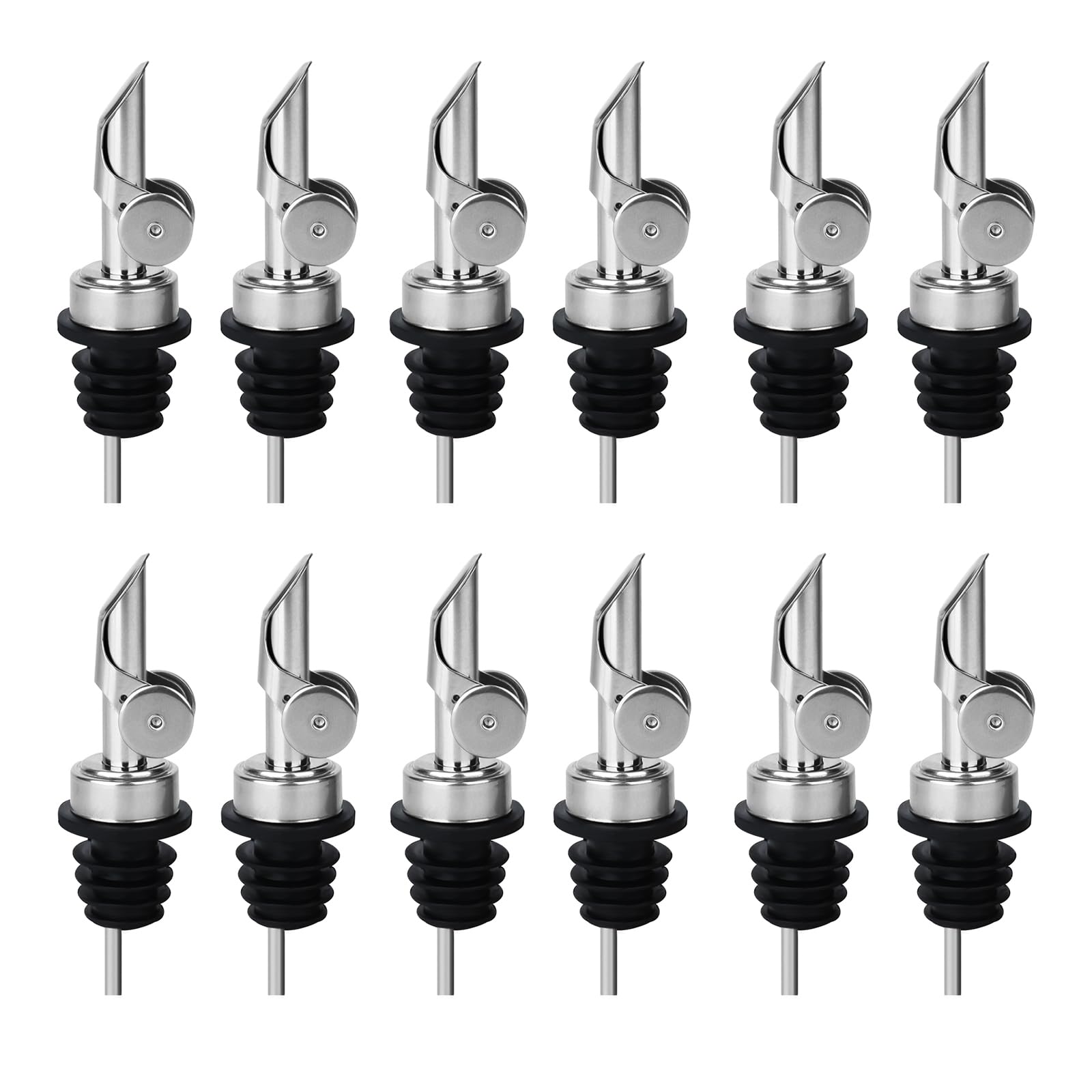 12PCS Weighted Liquor Bottle Pourers, Auto Flip Olive Oil Spout, Stainless Steel Olive Oil Dispenser Spout, Alcohol Pourer Spouts, Liquor Pourers for Suitable About 3/4" Bottle Mouth