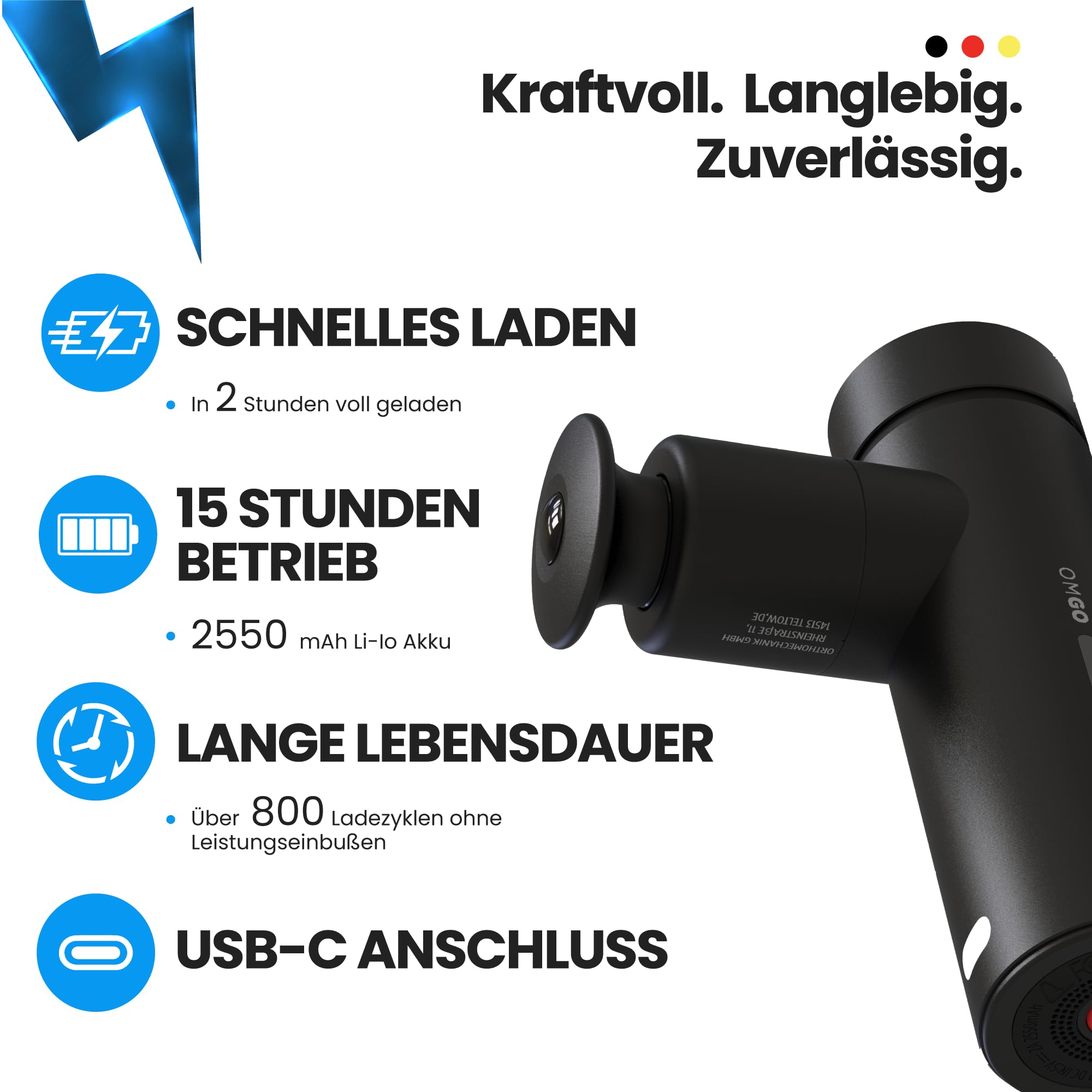 OrthoMechanik® Go 2.0 | Kompakte Massagepistole mit App-Expertenvideos, tragbar & leise I Für schnelle Regeneration & Schmerzlinderung