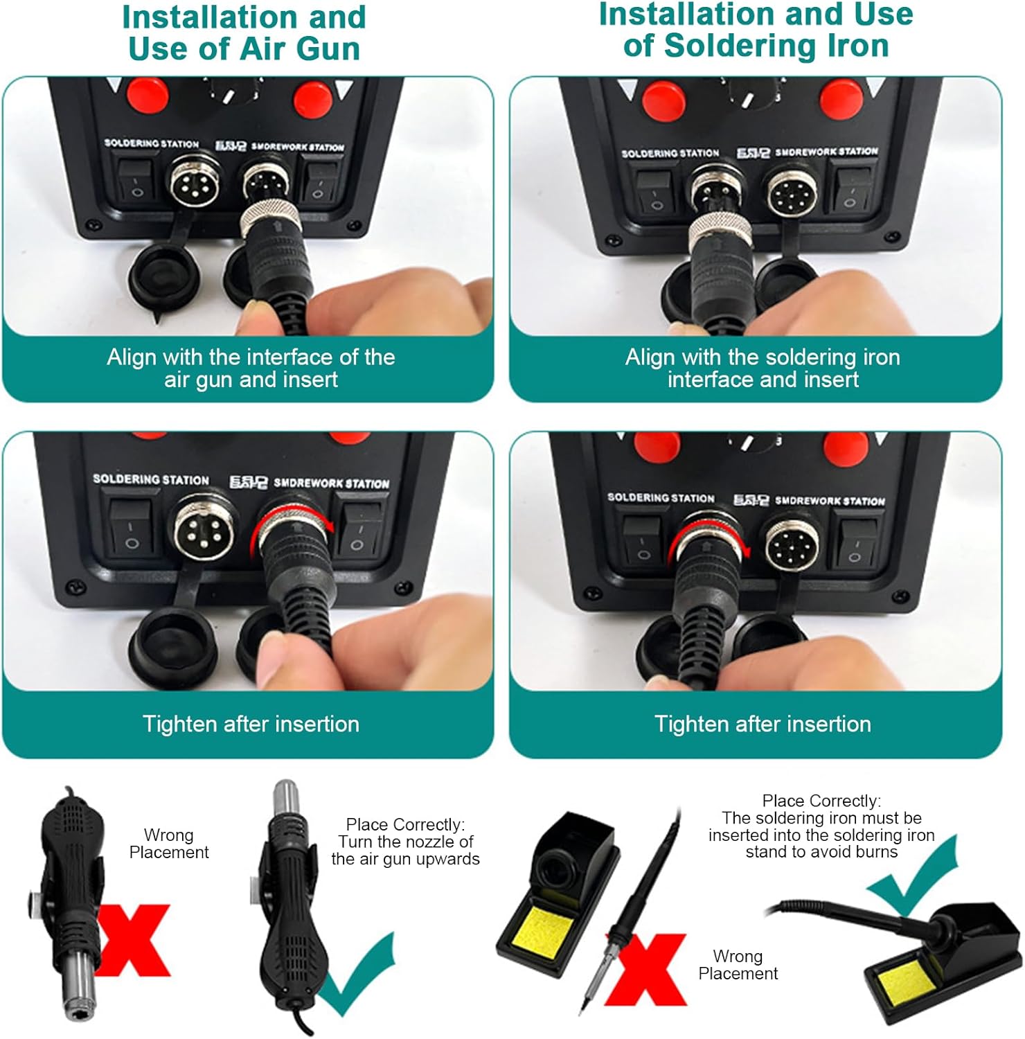 2-in-1 Soldering Station & Hot Air Rework Station with Dual Digital Display, 80W Soldering Iron (200°C-500°C) and 700W Hot Air Gun (100°C-480°C), 3 Nozzles, for Electronics Repair, and More