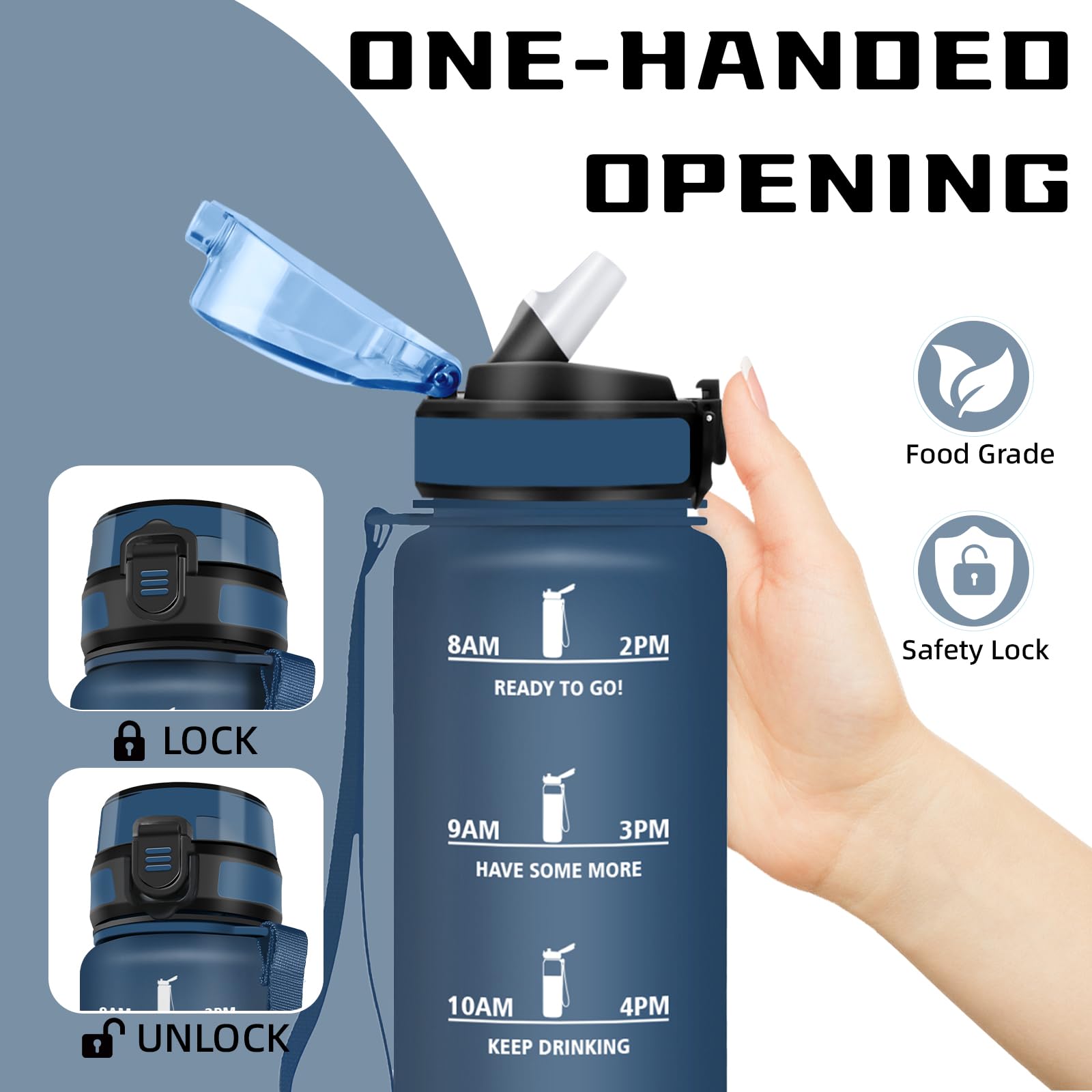 Mujigaga Borraccia 1 litro, Borraccia con Cannuccia, Senza Perdite, Borraccie Palestra, Facile da Pulire, Borracce Motivazionale, con Chiusura di Sicurezza, per Fitness, Campeggio, Viaggio, Nuotare