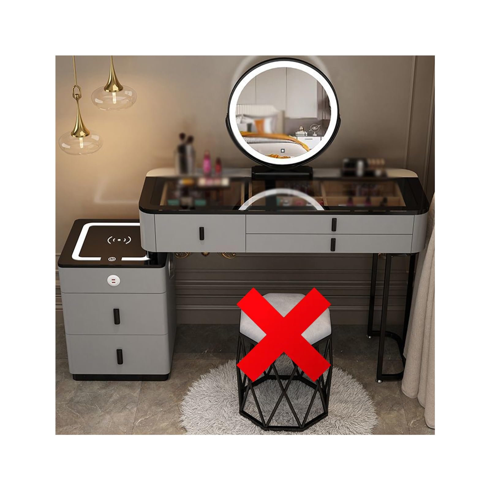 CGCSYZ Modern Makeup Vanity Table with LED Lighting Large Mirror & Storage Drawers Wooden Dressing Table for Cosmetics Stylish Gray Makeup Station.(Grigio-83 * 60 * 40cm)