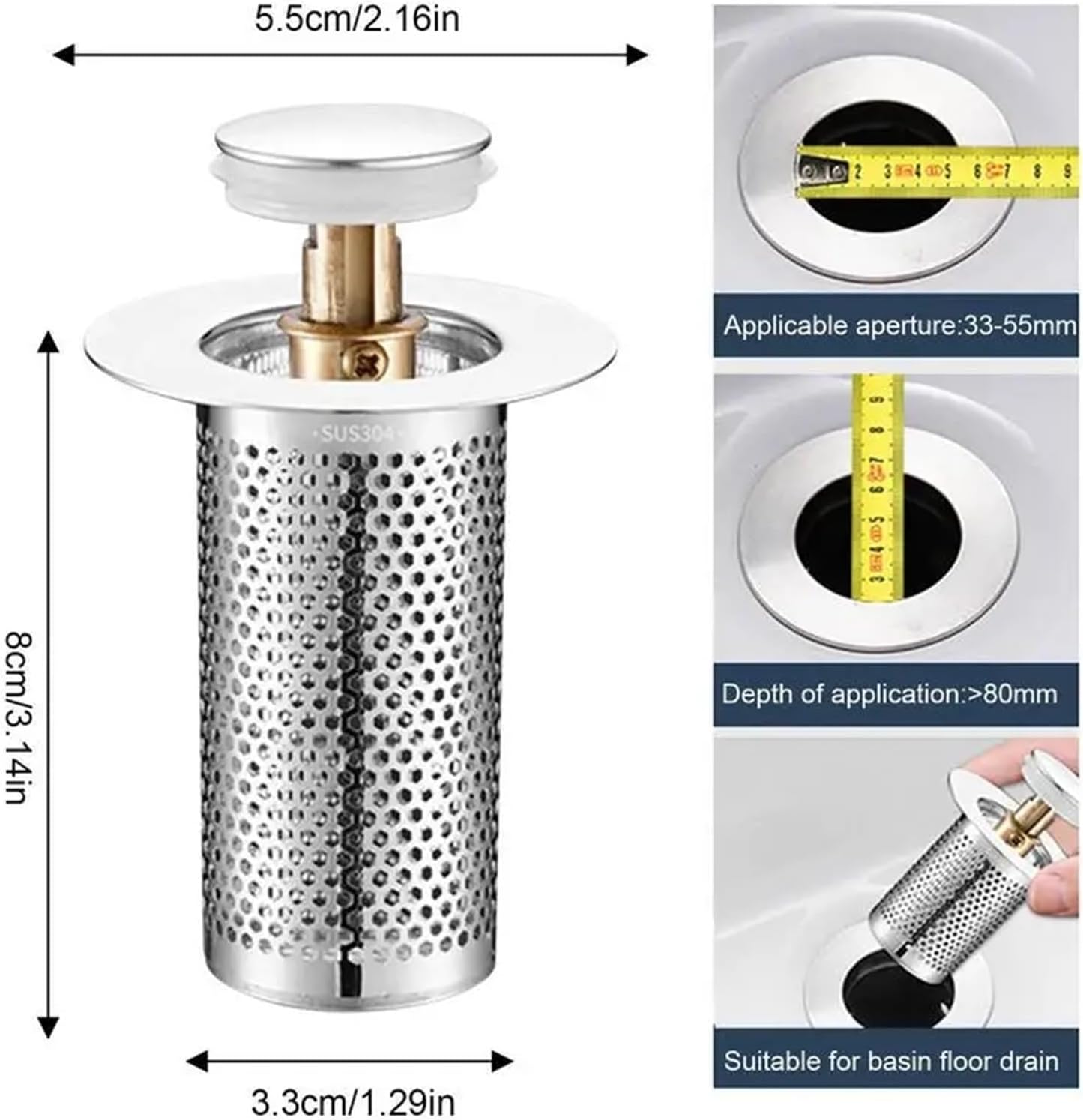 Drain Stopper Bounce Core Basin Drain Filter Valve Hair Catcher Shower Sink Strainer Bath Stopper Bathroom Drain Cover(Long)