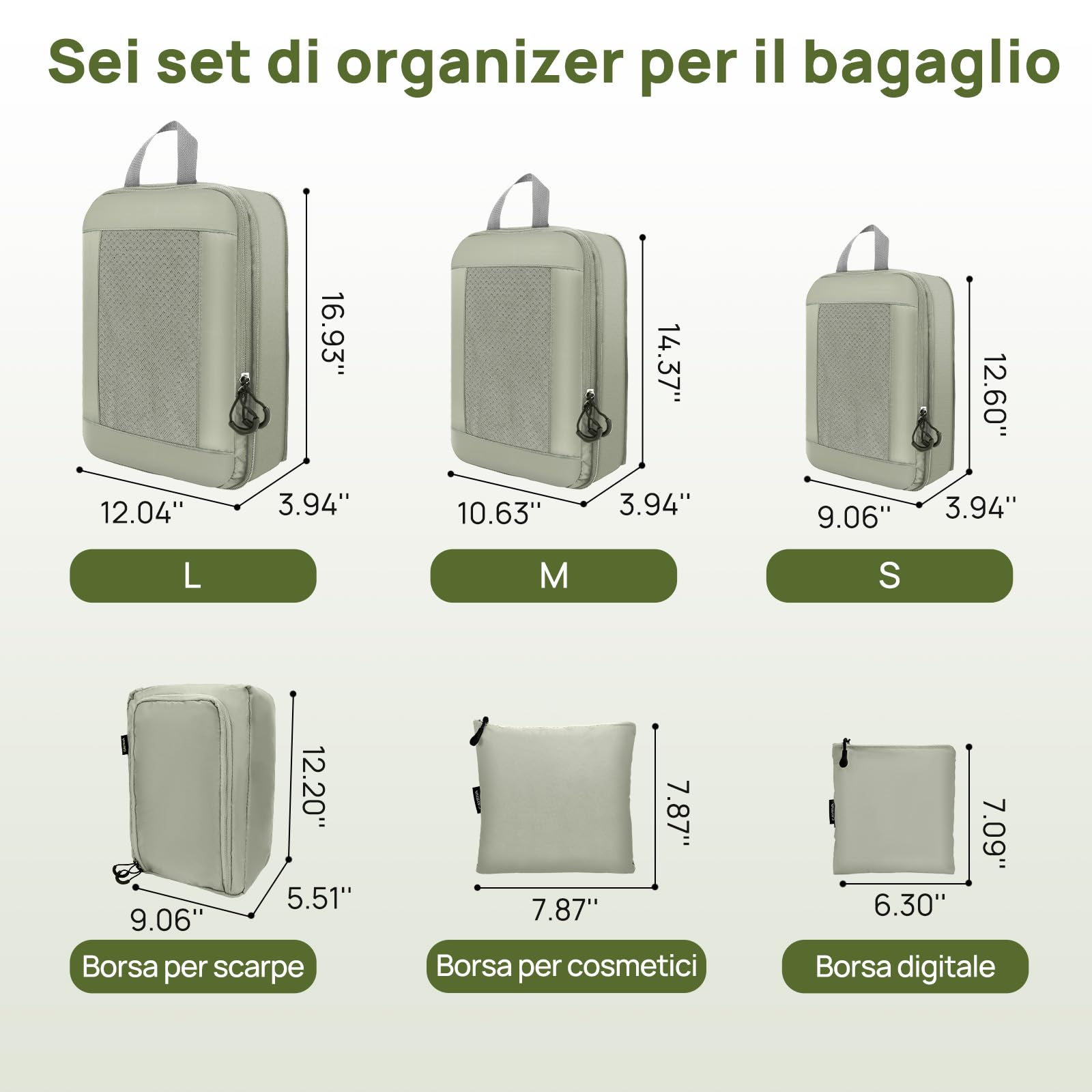 Organizer Valigia Salvaspazio Viaggio Set, Impermeabile Espandibile Ultraleggero Compressione Packing Cubes, Organizzatori Valigia, Organizer Zaino Viaggio (Grigio Chiaro, 6 pezzi)