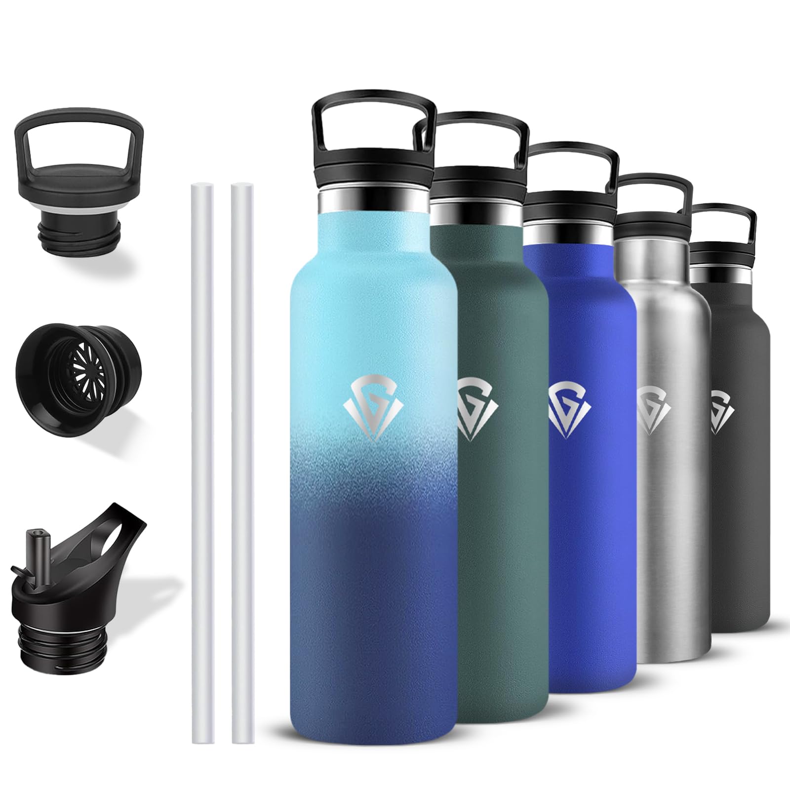 Thermos Flask, Water Bottle, 750 ml, BPA-Free, Drinking Bottle with Straw, 24 Hours Cold & 12 Hours Warm, Leak-Proof, Adult Water Bottle for Hiking, Fitness, Yoga, Camping