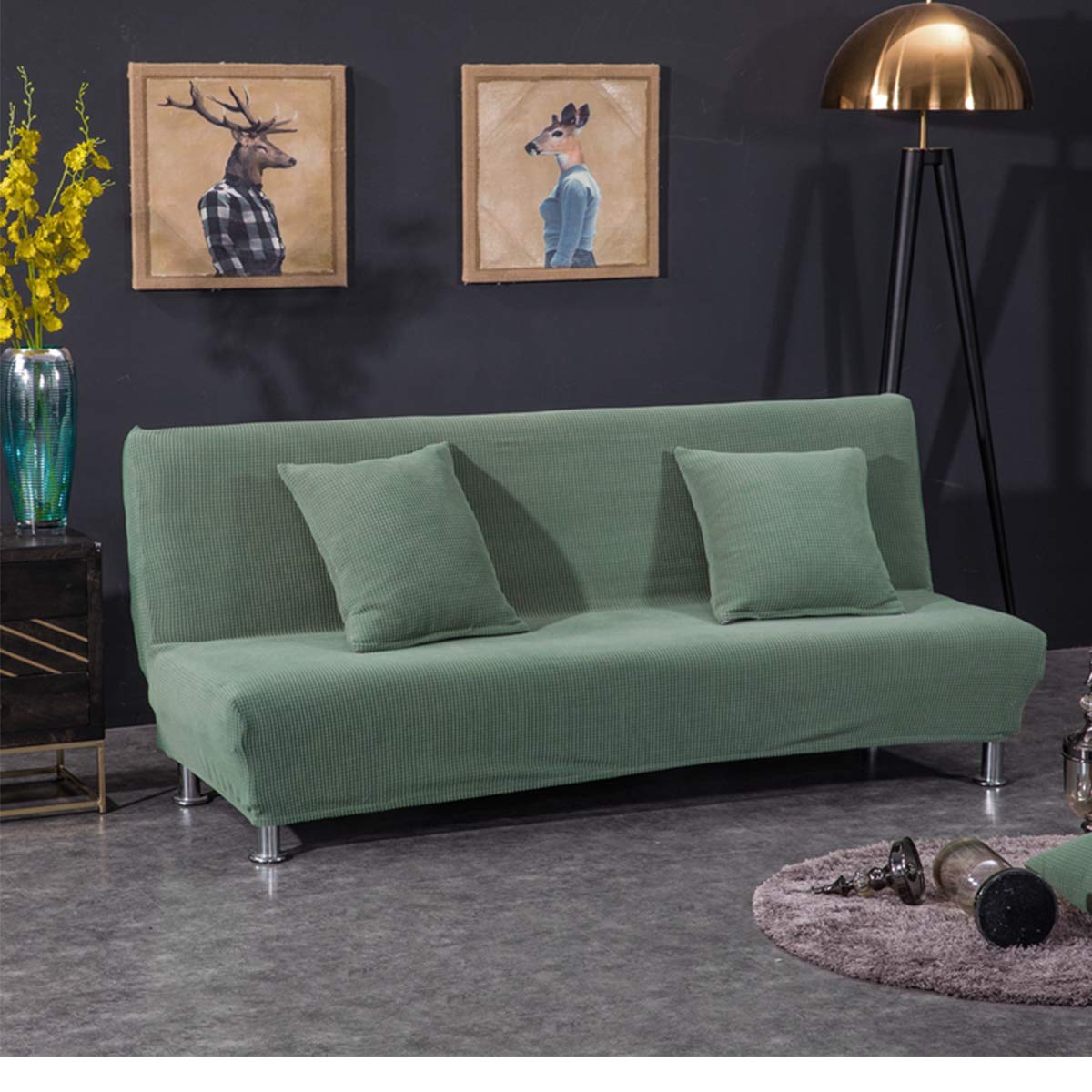 Copridivano Letto Senza braccioli 2 posti Copridivano Elasticizzato clic clac Senza braccioli Fodera per Divano Letto clic clac Stampato Verde Militare, Senza copricuscino