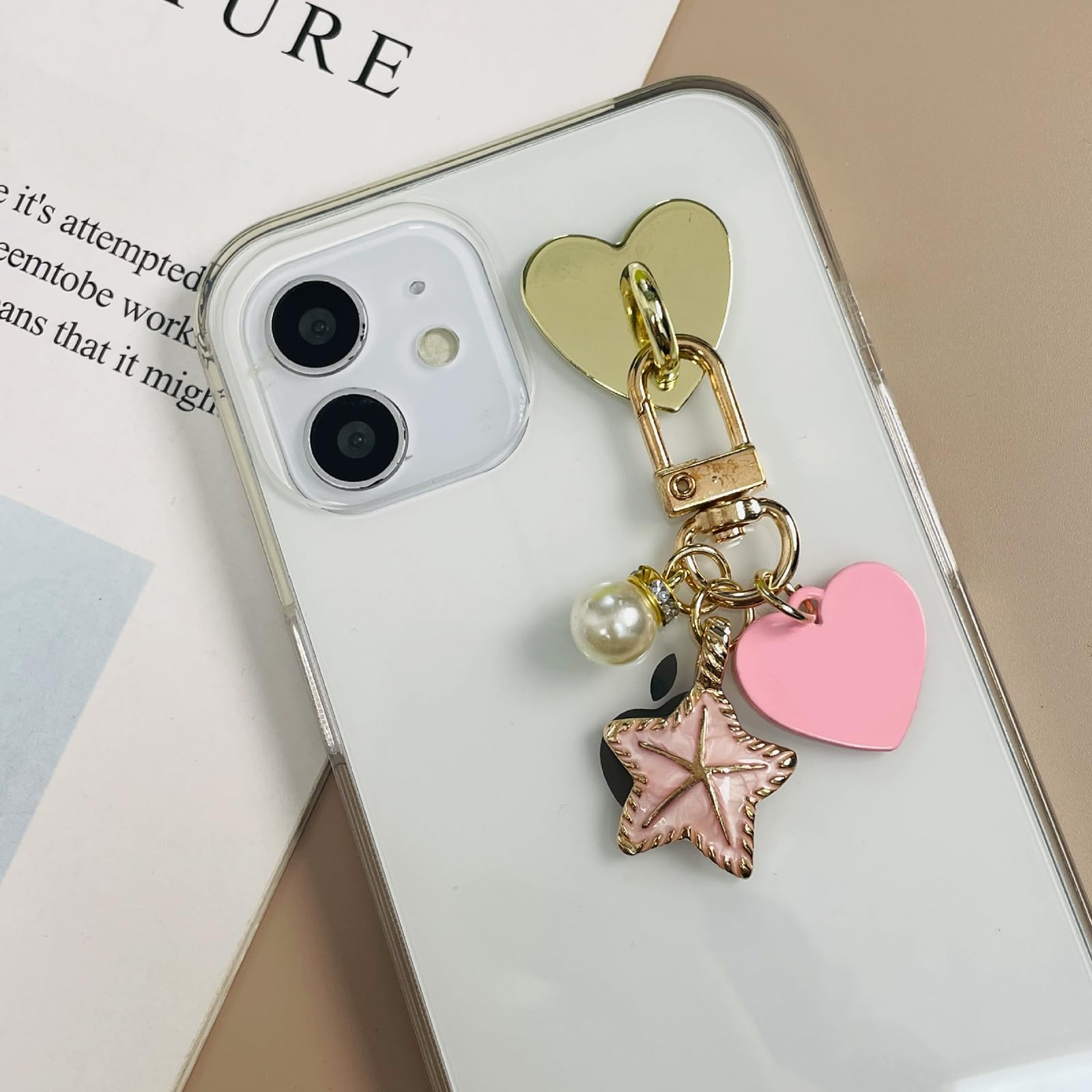 Handy-Charm-Haken, herzförmig, universal, selbstklebend, Metallhaken, Handy-Schlüsselanhänger, Oberflächenbeschichtung, Herz, Handy-Ringhalter, geeignet für Handyhüllen, Tablets, DIY-Zubehör (Gold)