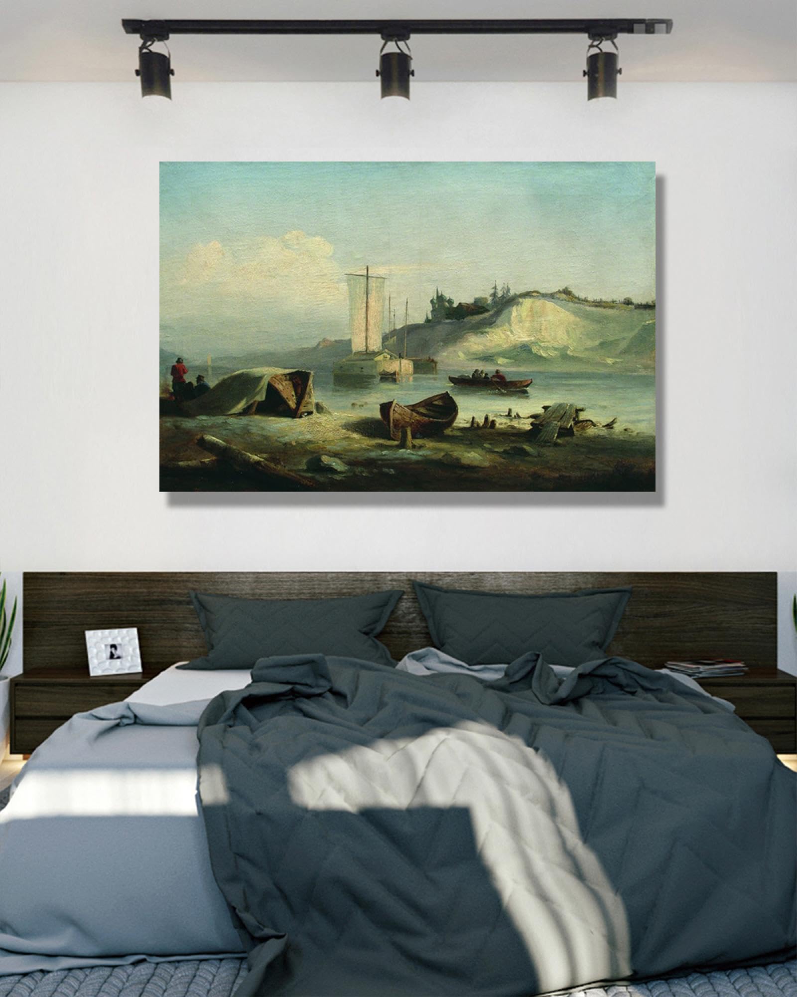 NHLDZYH Obraz Lew Lagorio. Obraz na płótnie pejzaż morski. Malarstwo pejzażowe Reprodukcje Plakat do dekoracji wnętrz. (Rzeka). 50x75cm Ramka wewnętrzna