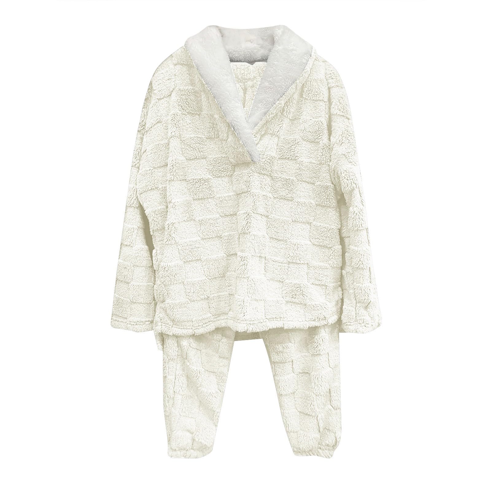 Pijama largo para mujer, mullido, mullido, pantalones de pijama, conjunto de ropa de dormir, con botones, cuello de camisa, traje de ocio, ropa de noche, ropa de noche, camiseta ligera de