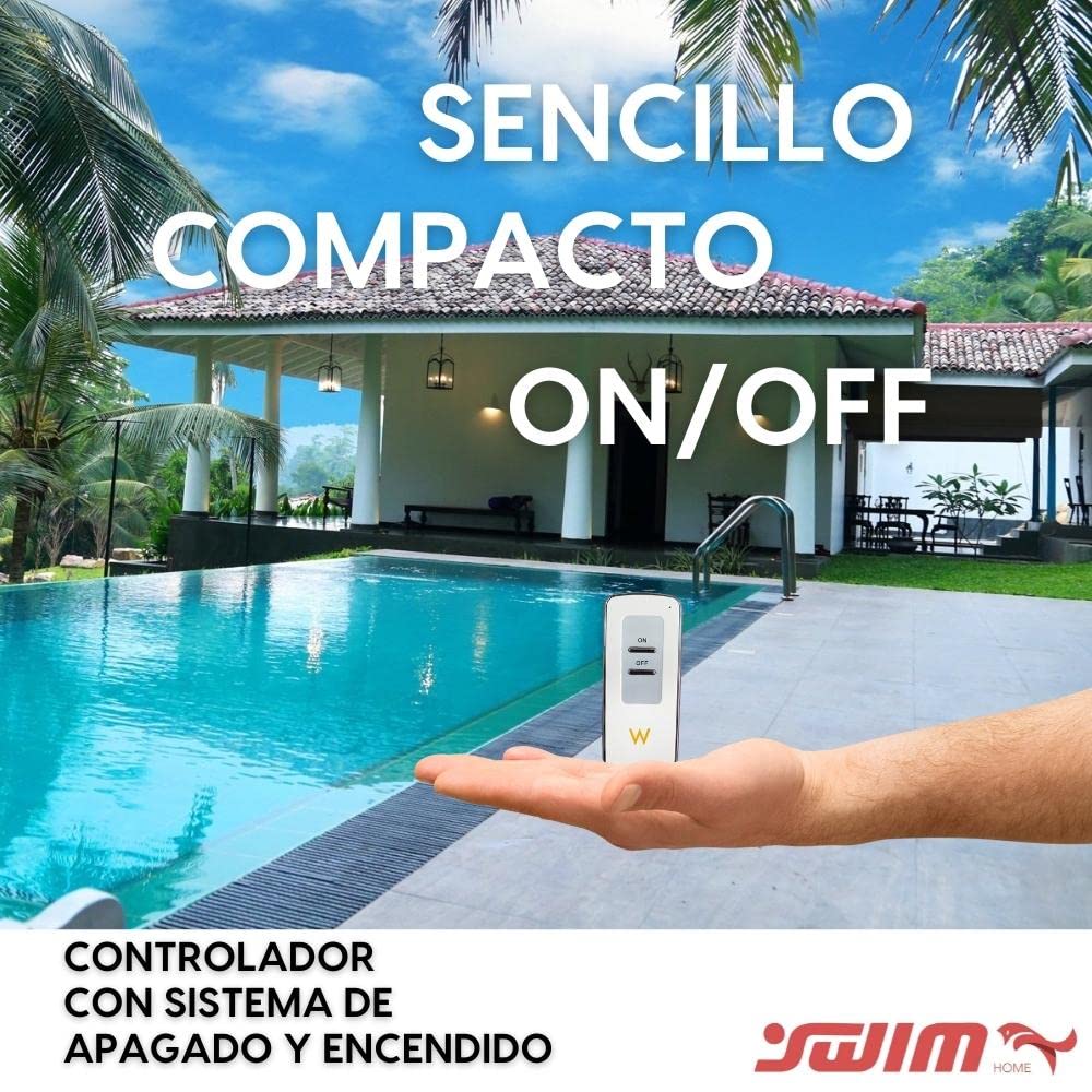 SWIMHOME Pack Iluminación Piscina | 2 Focos LED de Superficie + Control Remoto ON/Off | ABS Blanco Resistente | Ø29 cm 35W 12V/AC Blanco Frío 6000k