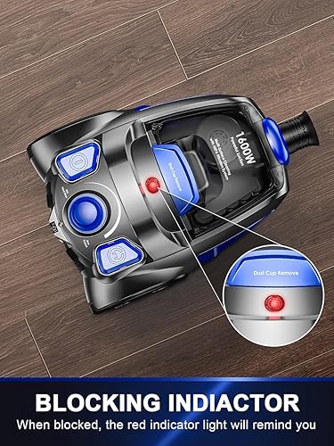 Miniatura 6 de Aspiradora de bote de 32 Kpa de 1600 W (clase energética A), potencia ciclón, indicador completo de polvo, filtro HEPA doble, gran capacidad de 3.7
