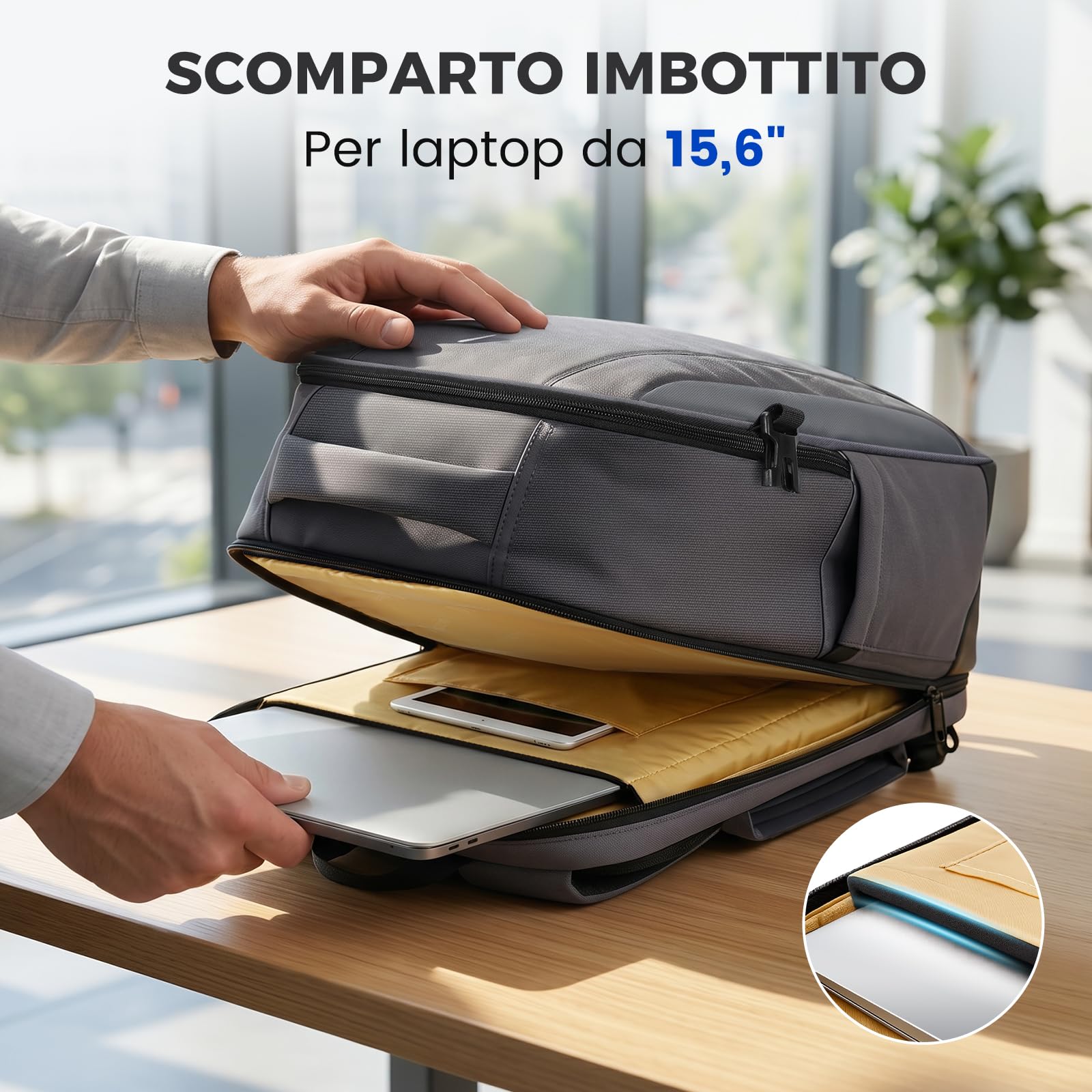 MATEIN Zaino Porta PC 15,6 Pollici, Zaino Lavoro Uomo per Laptop Notebook | Zaino PC Portatili con Custodia Organizer, Zaino Antifurto da Viaggio 40x30x16cm, per Ufficio, Viaggio e Università, Grigio