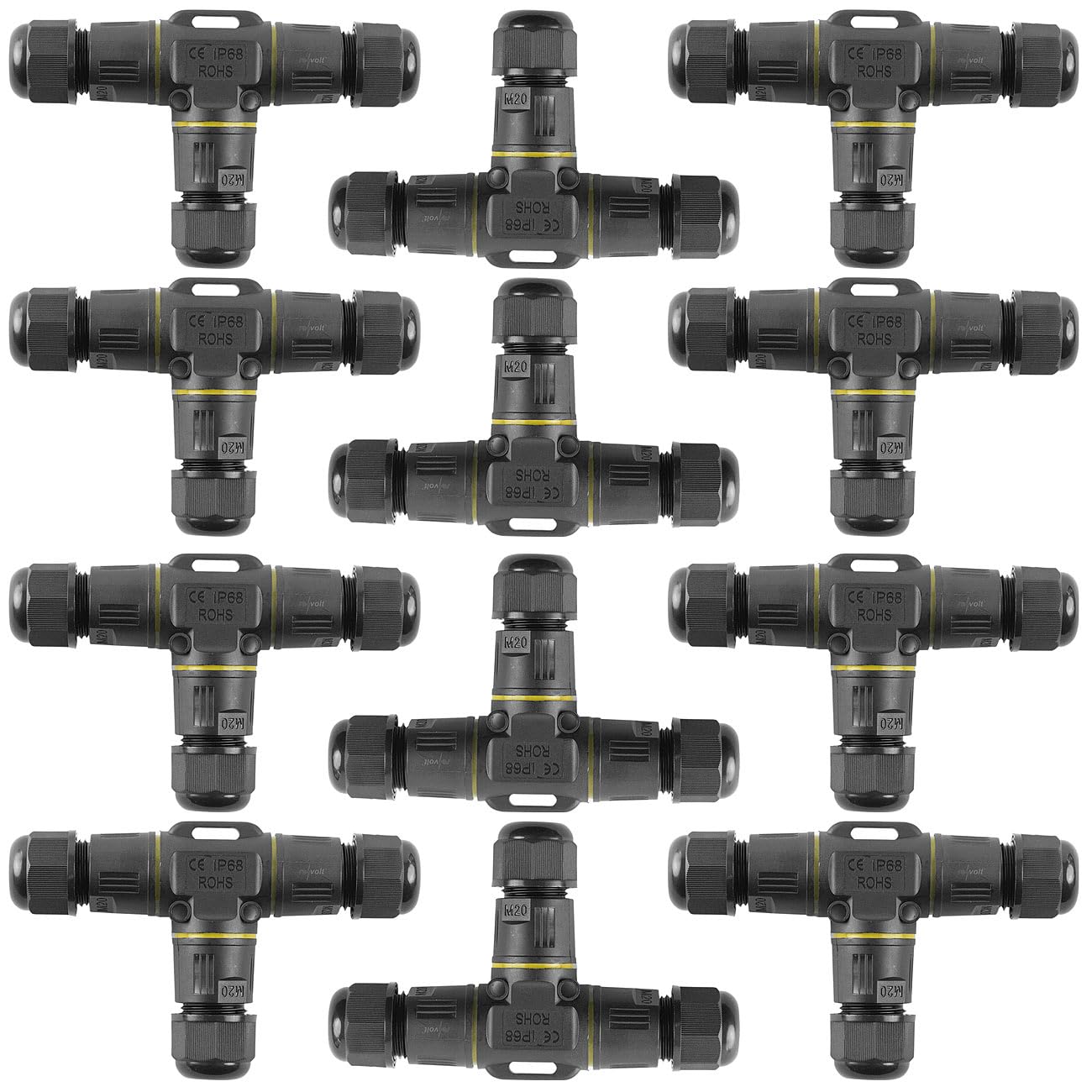revolt Kabelverbinder IP68: 12er-Set wasserdichte 3-Wege-Kabelverbinder, für ? 3-12 mm Kabel (Mehrwege, Kabelmuffen)