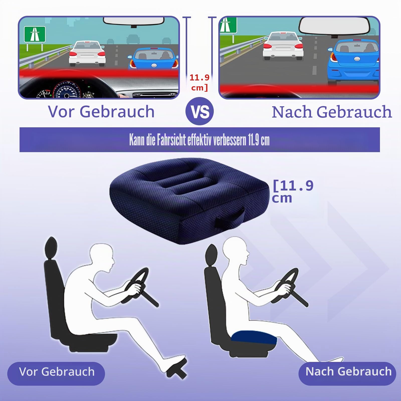 Erwachsene Sitzerhöhung Auto, Sitzerhöhung Auto Für Kleine Menschen Konzipiert, Sichtfeld Effektiv Um 4.7 In Zu Erhöhen.Auto Sitzkissen Ideal Für Auto Büro
