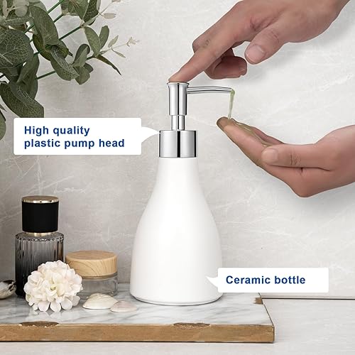 Miniatura 5 de Dispensador de jabón de cerámica para baño, dispensador de líquido de mano de 8.5 onzas con bomba de plástico a prueba de óxido para cocina