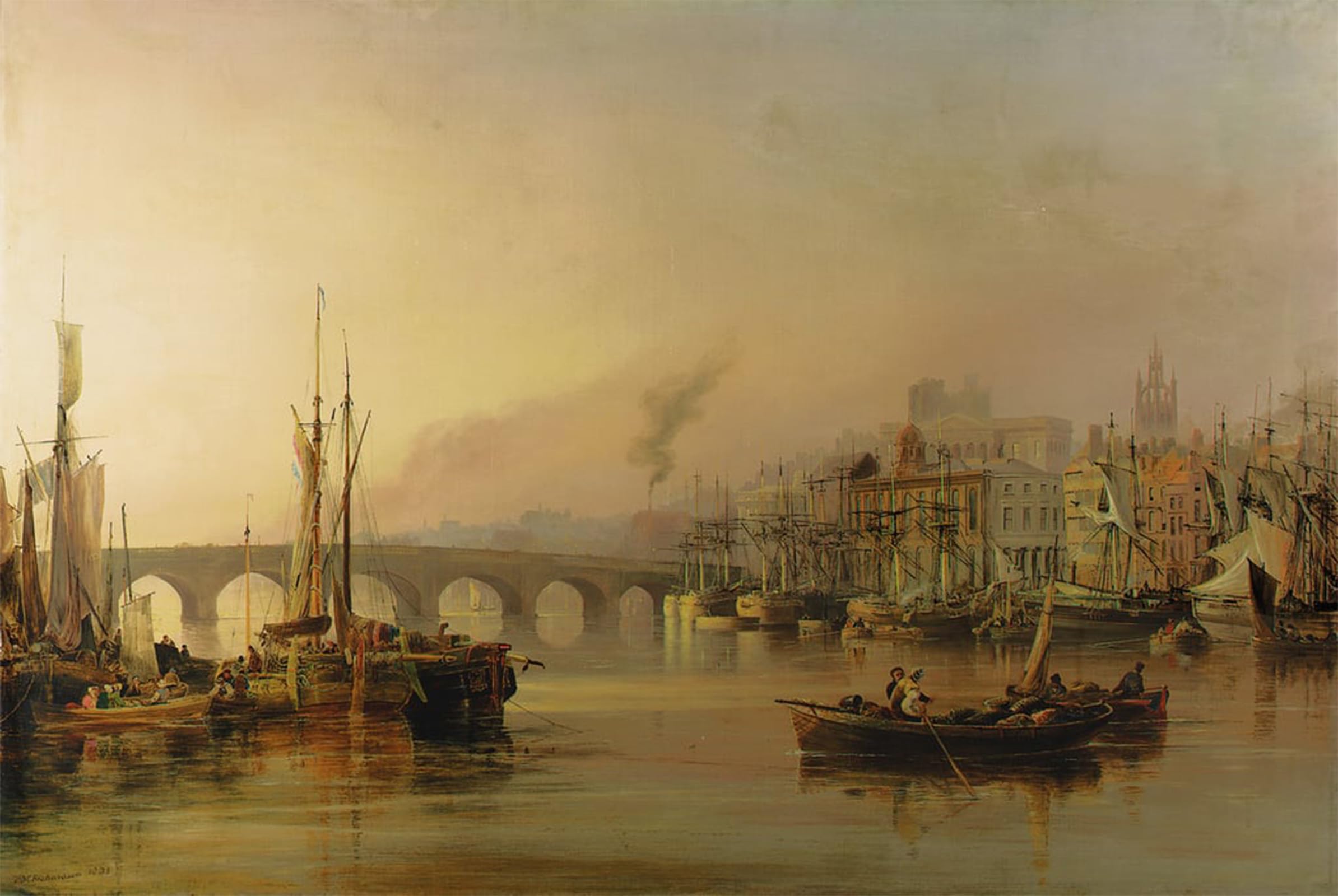 SERENDIPITP Retro Picture Poster Wall Art Pictures Painting View of Newcastle From the River Tyne with Shipping in the Foreground by Miles Richardson Wall Art Canvas Print for Wall Decor 60x90cm