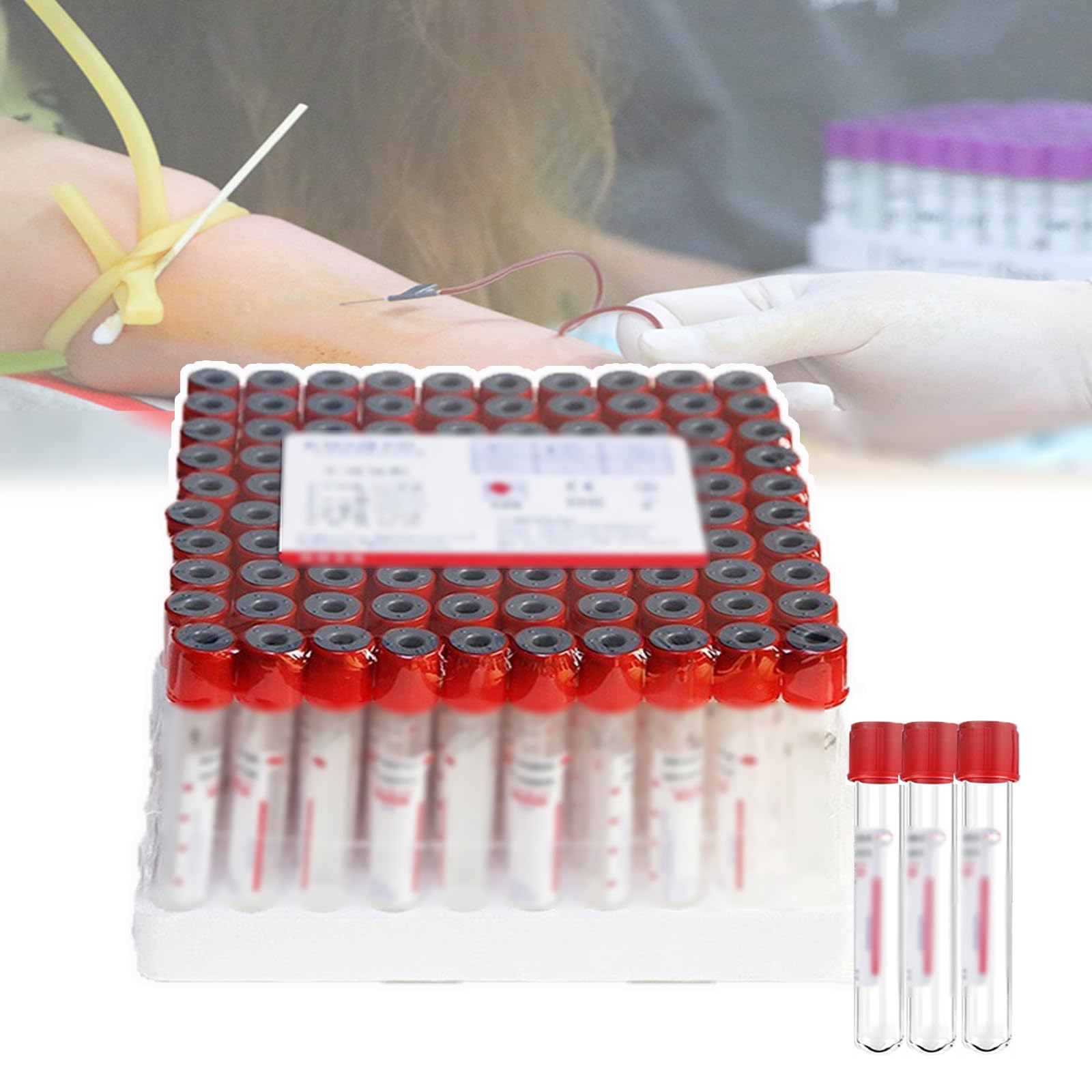 Provette per Prelievo del Sangue Vacutainer,Provetta Ordinaria Red Hat,3ml/5ml/10ml,100 Pezzi,Materiale Pet,Senza Additivi,Prelievo del Sangue A Pressione Negativa,per Laboratori,10ML