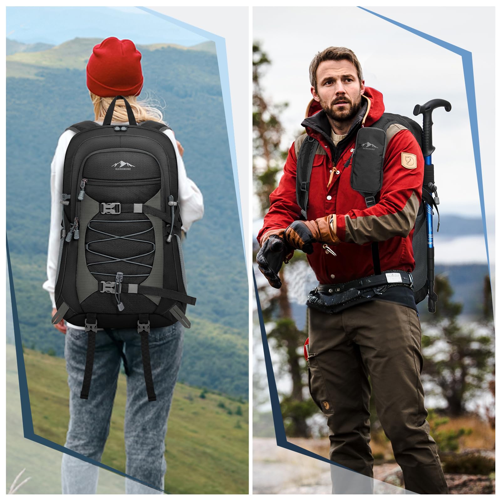 RAINSMORE Zaino Trekking 40 Litri Impermeabile Ultraleggero Pieghevole | Zaino Montagna per Escursionismo Alpinismo Equitazione Campeggio Viaggio e Sportivo