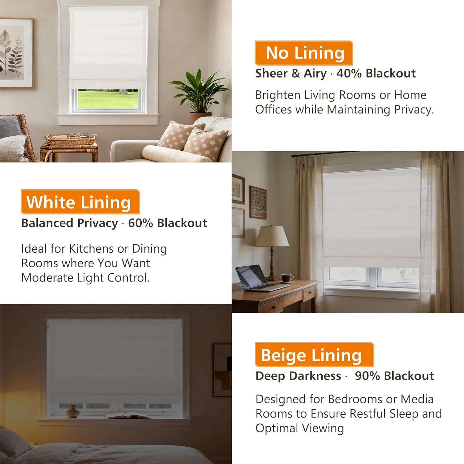 No Drill Cordless Roman Shades for Indoor Windows, Custom Blackout Thermal Linen Roman Blinds, No Tools Washable Window Shades for Bedroom, Living Room, Kitchen, Bathroom, Office, Ivory Linen