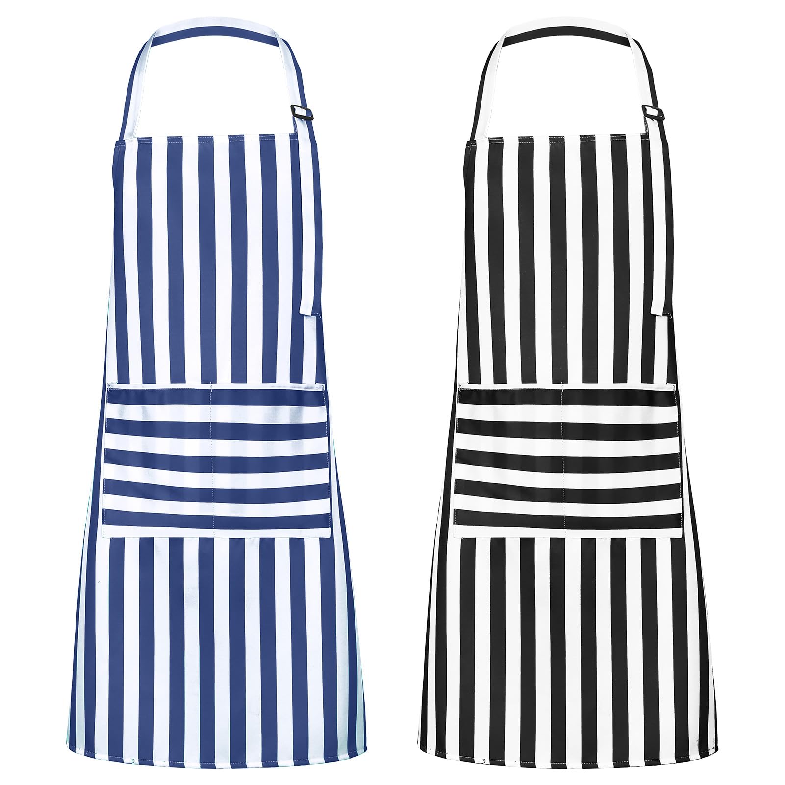 saerryor 2 Pack Unisex Adjustable Bib Apron with Pockets Cooking Kitchen Chef Women Men Aprons for Home Kitchen,Restaurant,Coffee House,Black,NavyBlue