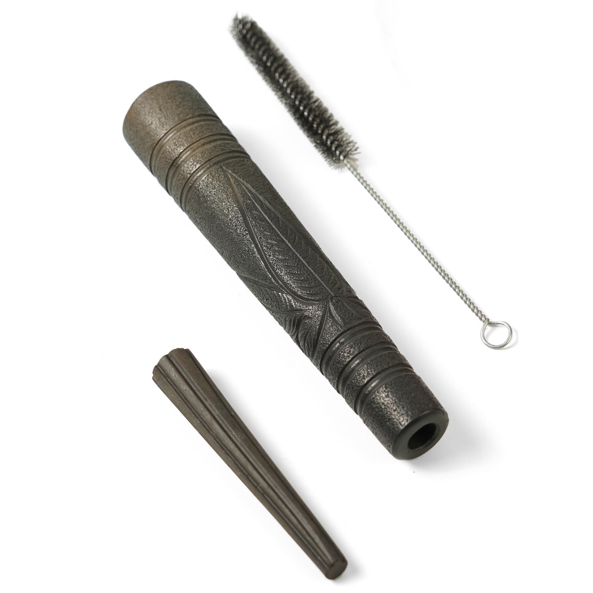 6" (15cm) Clay Chillum with Bag -Black | Handcrafted Leaf Design Smoking Pipe |Portable & Durable & Includes Carrying Pouch |Ideal for Personal Use or Gifting