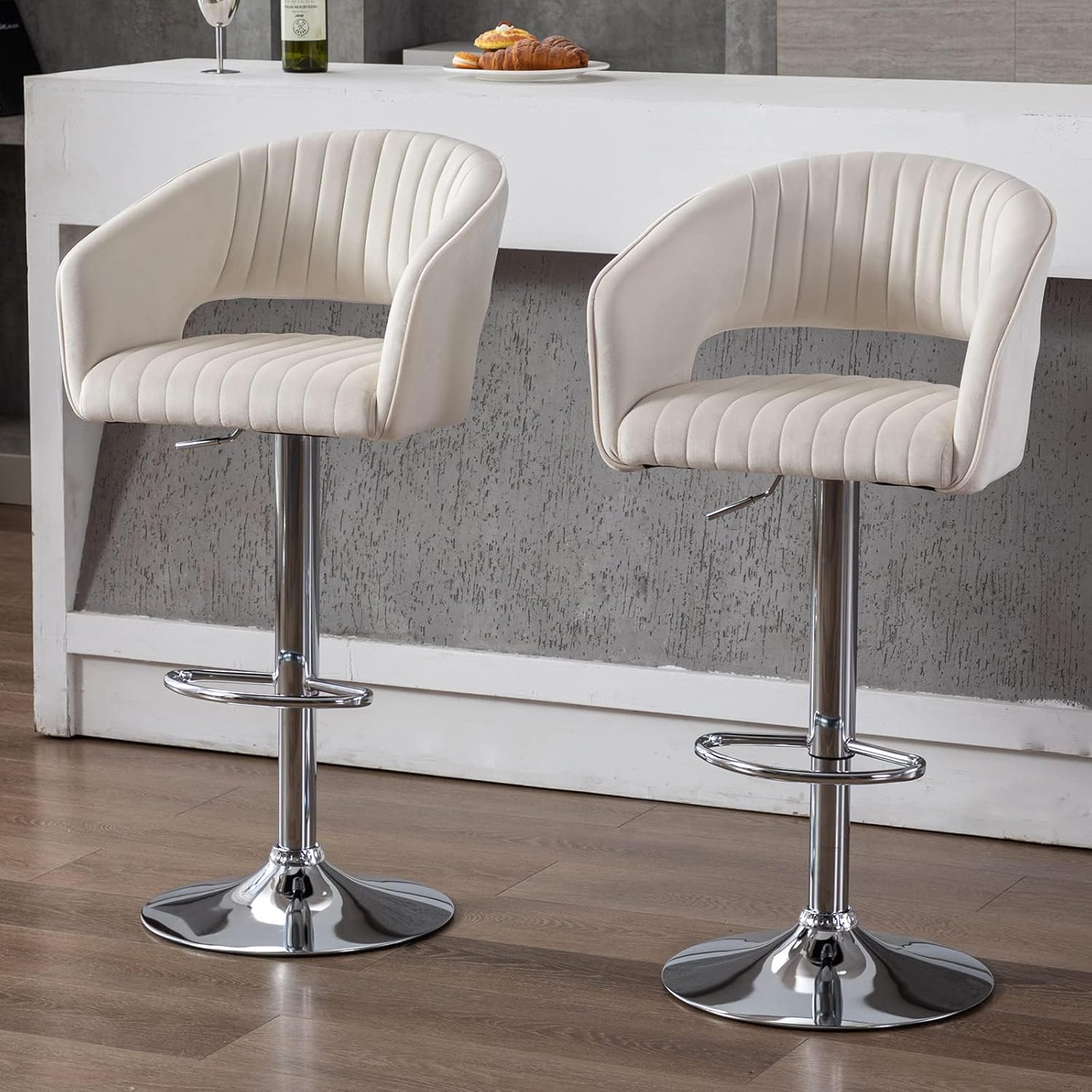ZHENGHAO Modern Velvet Swivel Bar Stools Set of 2 Hollow
