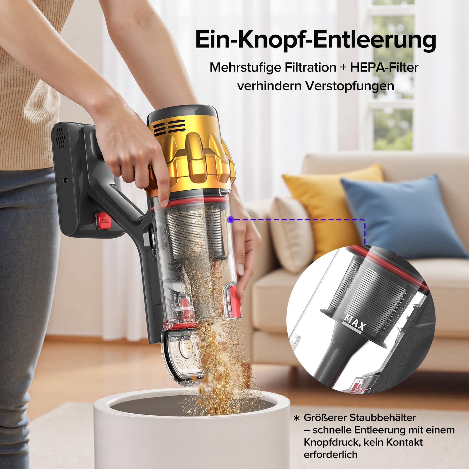 Lubluelu Akku Staubsauger kabellos 550W/50KPa, bis zu 50 Minuten Laufzeit, Staubsauger mit Smart Display & Anti-Tangle-Bodenbürste, leicht & flexibel, für Tierhaare, Teppiche, Auto und Hartböden