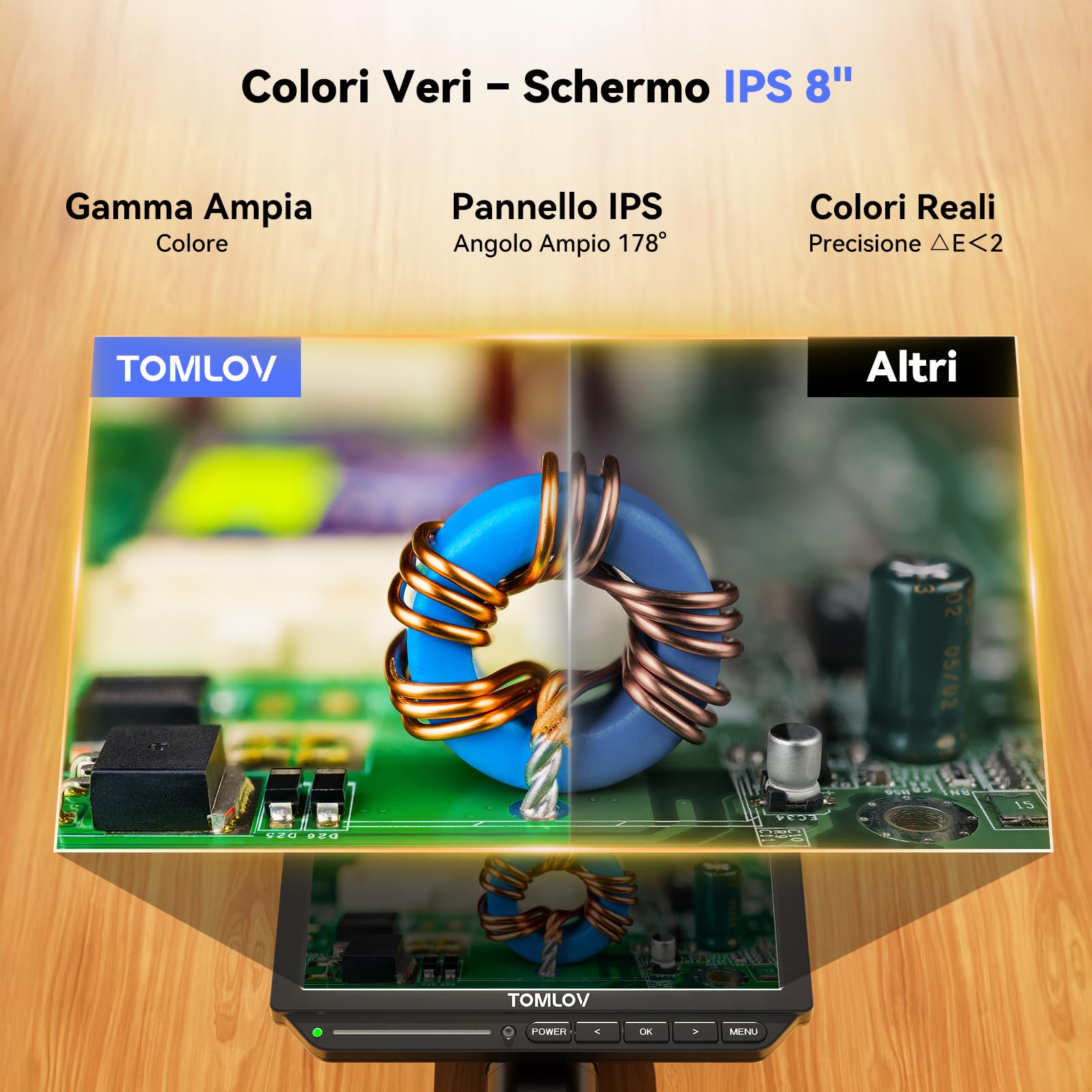 TOMLOV TM4K-AF Flex Microscopio Digitale Autofocus 4K HDMI, Schermo da 8" IPS, 52MP Ingrandimento 2000X per Monete, con Braccio Flessibile, Tappetino per Saldatura, Luci Laterali, PC/TV, 64GB