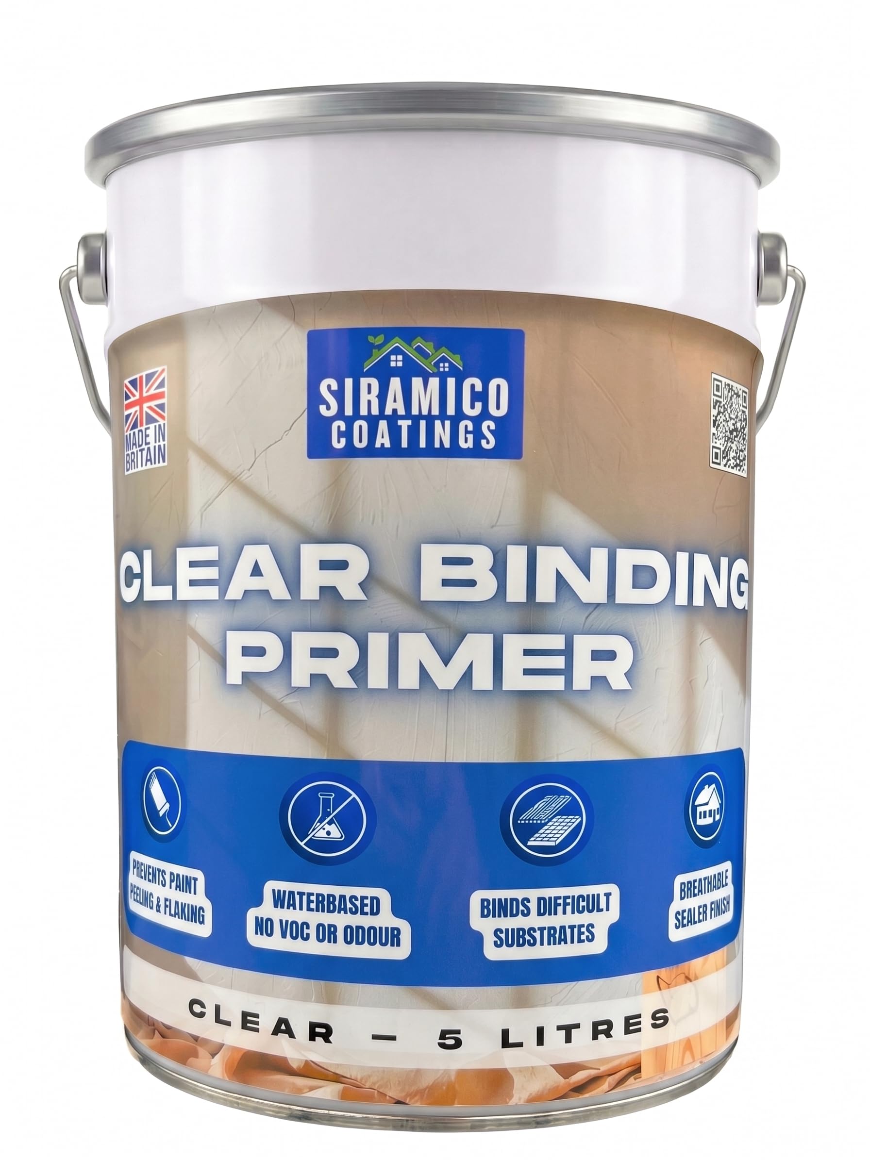 Siramico Coatings Clear Binding Primer I 5 Litres I Water-Based Acrylic Sealer & Surface Stabiliser For Peeling Paint, Flaking Plaster, Chalky Walls I Deep Penetration, Breathable & Durable Bond