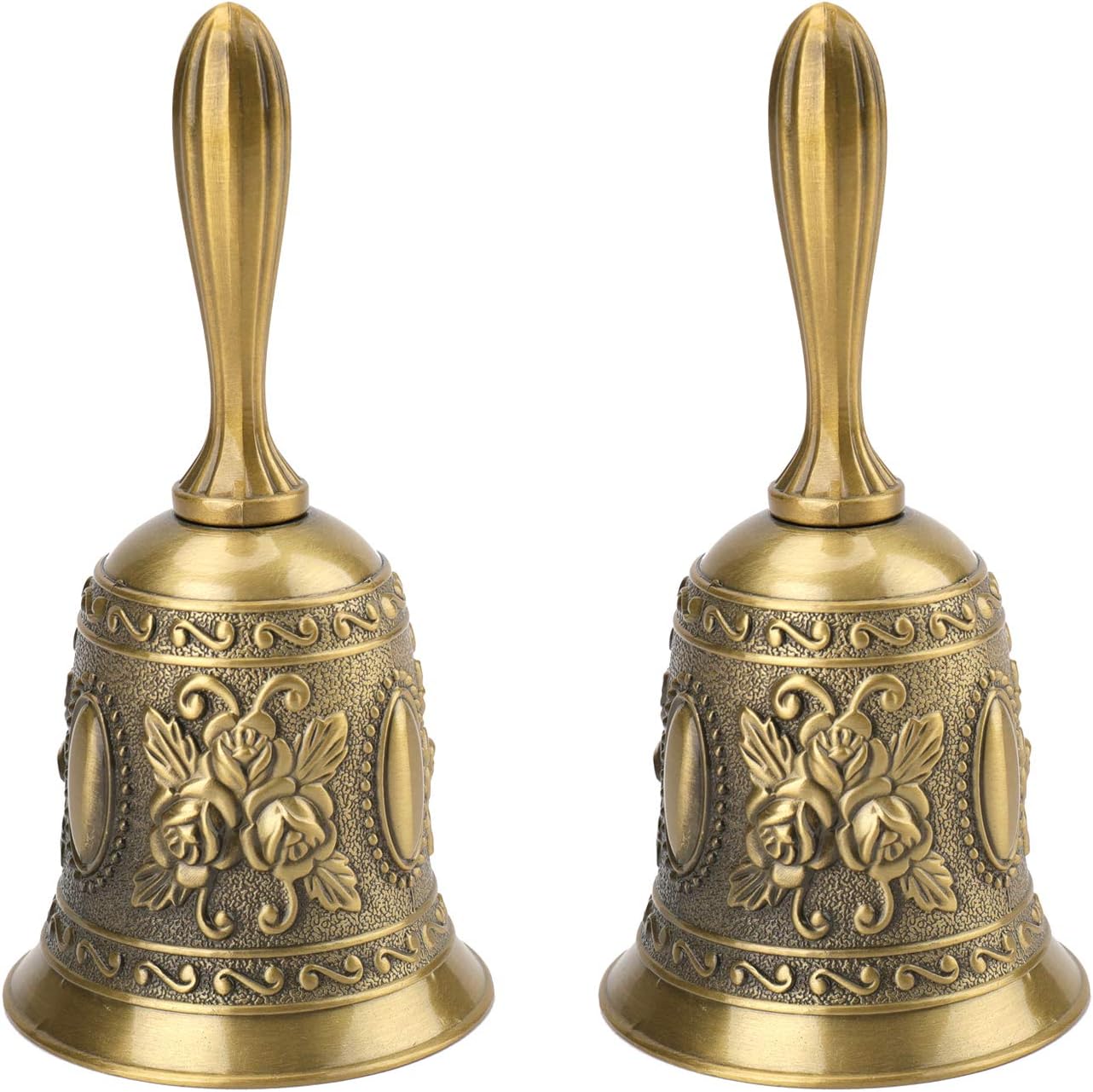Suwimut 2 Pack Hand Bell, Multi-Purpose Brass Service Call Bell for Wedding Decoration, School, Church, Classroom, Bar, Alarm and Home Decoration