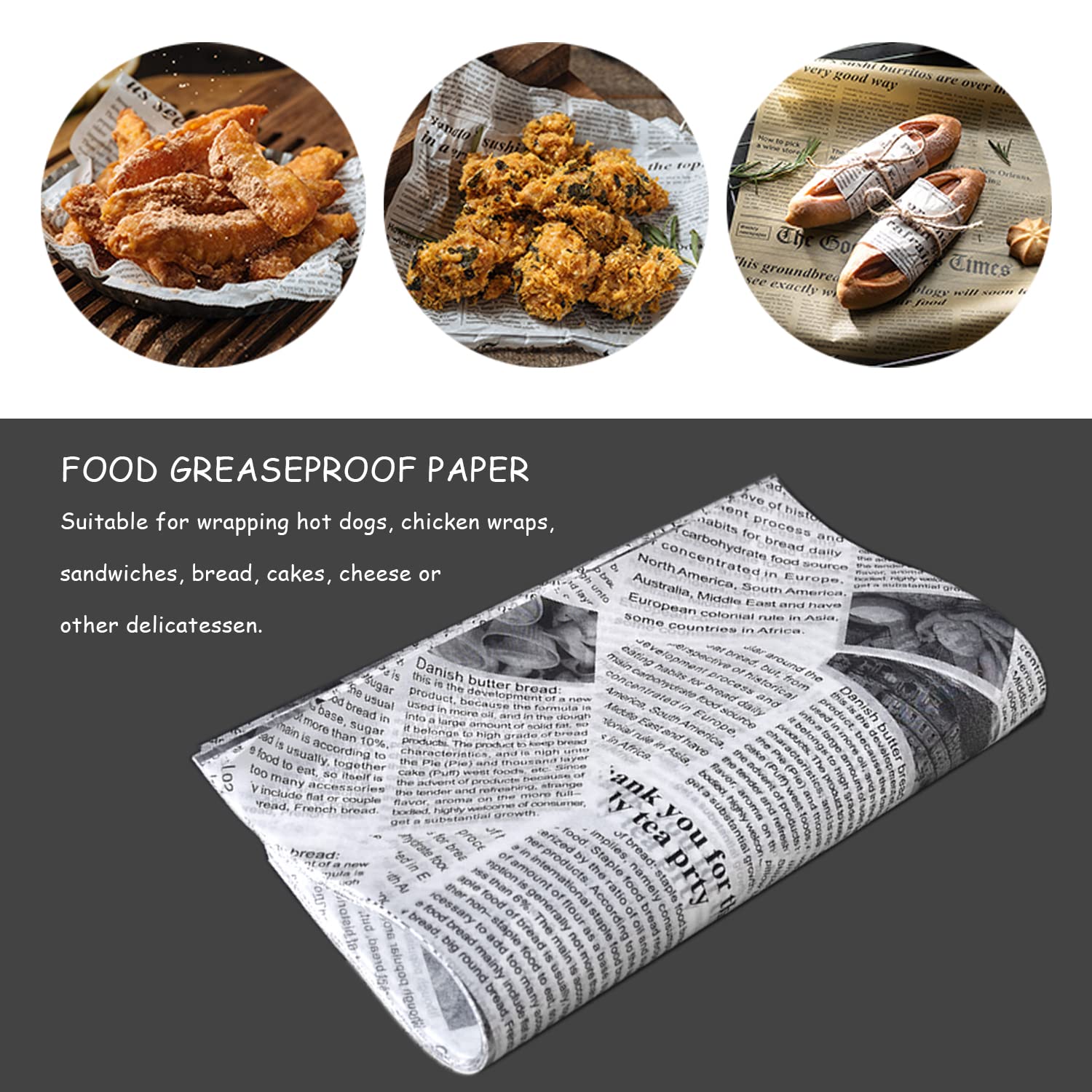 Carta di imballaggio alimentare anti-grasso – 120 fogli stampati, impermeabili, multifunzionali, stile retrò per panino, pollo fritto e fritto (22 x 22 cm)