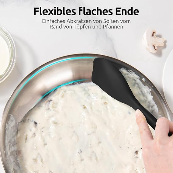 U-key Silicone Spatula: 315 C Heat Resistant Flexible Seamless Cooking Spoon Non-Stick Kitchen Dough Scraper with Wide Scoop Shape for Reversible Stirring Mixing Scraping Folding Serving (Black)