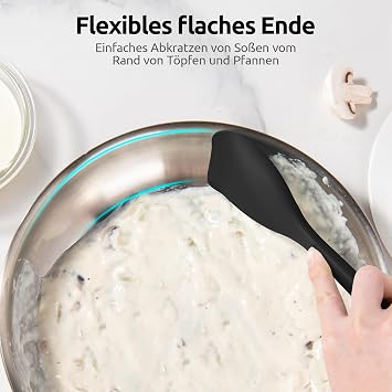 U-key Silicone Spatula: 315 C Heat Resistant Flexible Seamless Cooking Spoon Non-Stick Kitchen Dough Scraper with Wide Scoop Shape for Reversible Stirring Mixing Scraping Folding Serving (Black)